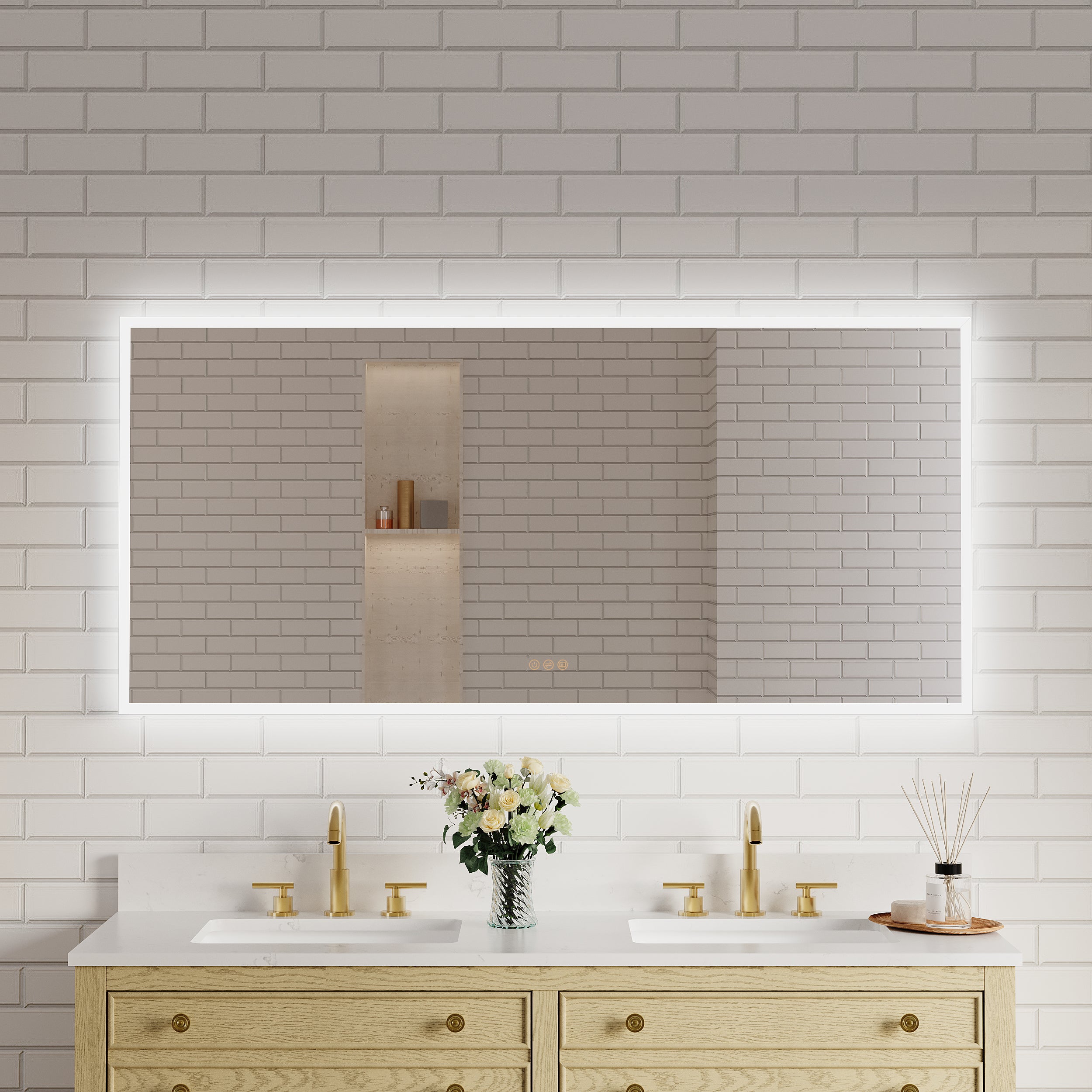 60 in. W x 28 in. H Frameless LED Frontlit & Backlit Bathroom Vanity Mirror, Dimmable & Anti-Fog, Wall Mounted