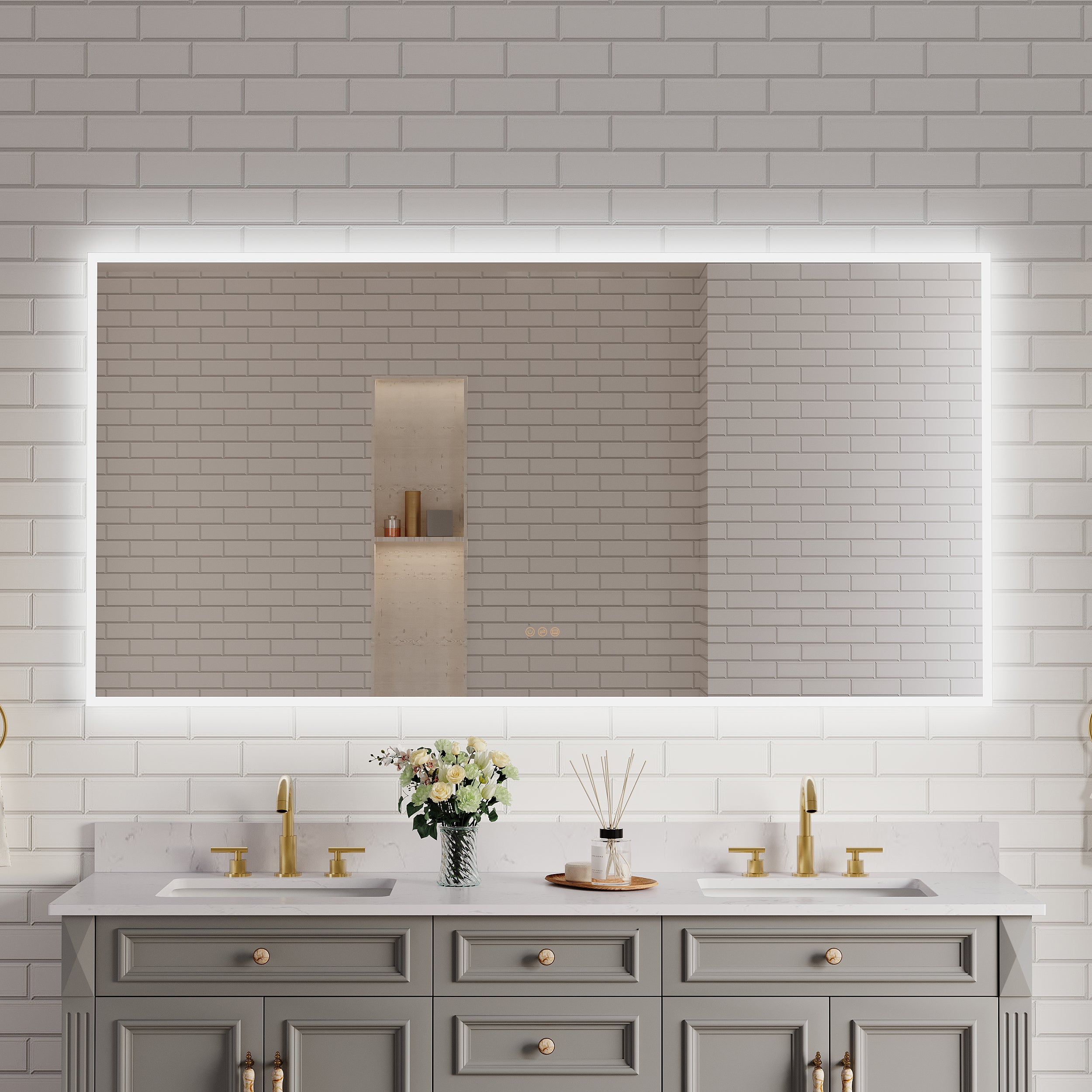 72" W x 36" H Frameless LED Frontlit & Backlit Bathroom Vanity Mirror, Dimmable & Anti-Fog, Wall Mounted