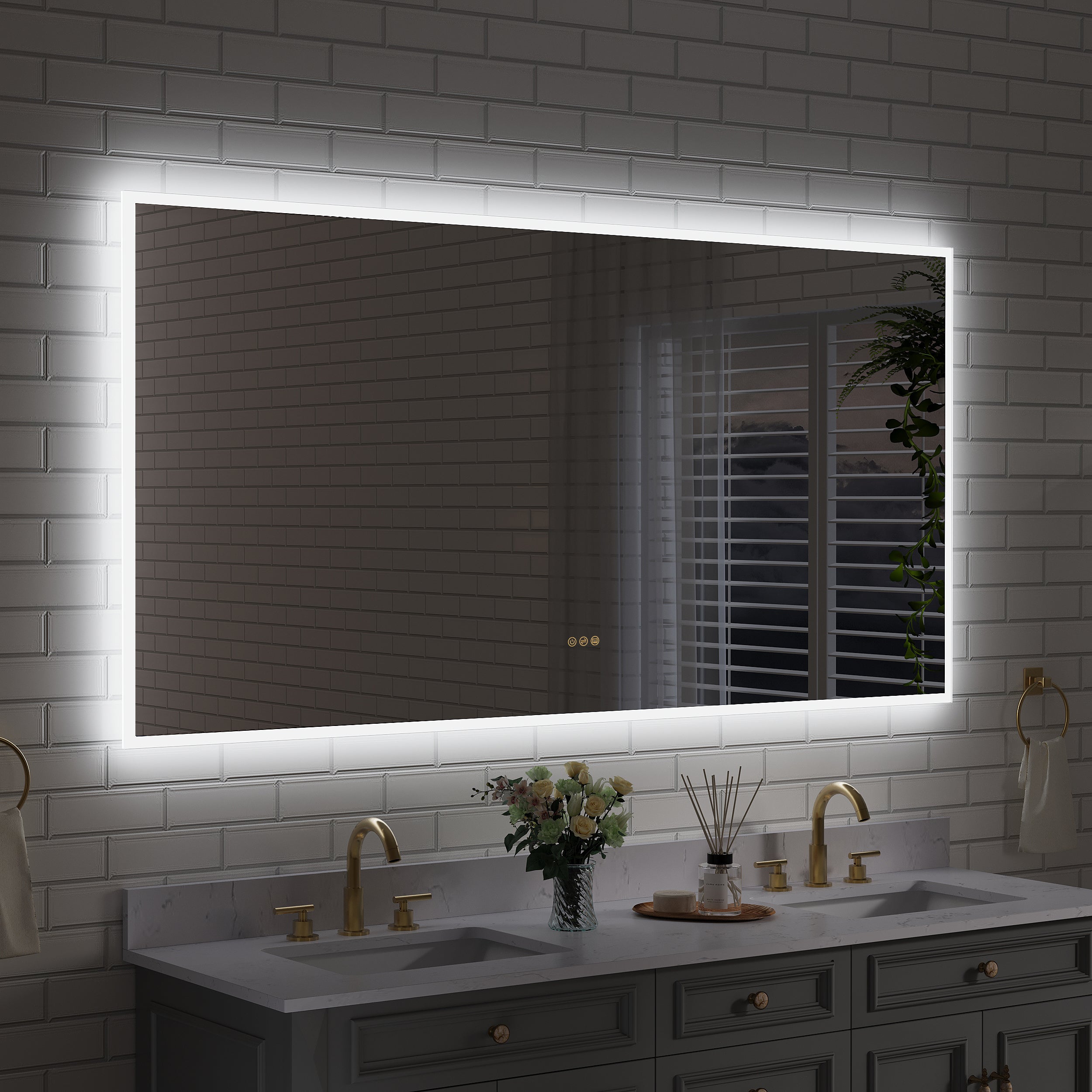 72" W x 36" H Frameless LED Frontlit & Backlit Bathroom Vanity Mirror, Dimmable & Anti-Fog, Wall Mounted