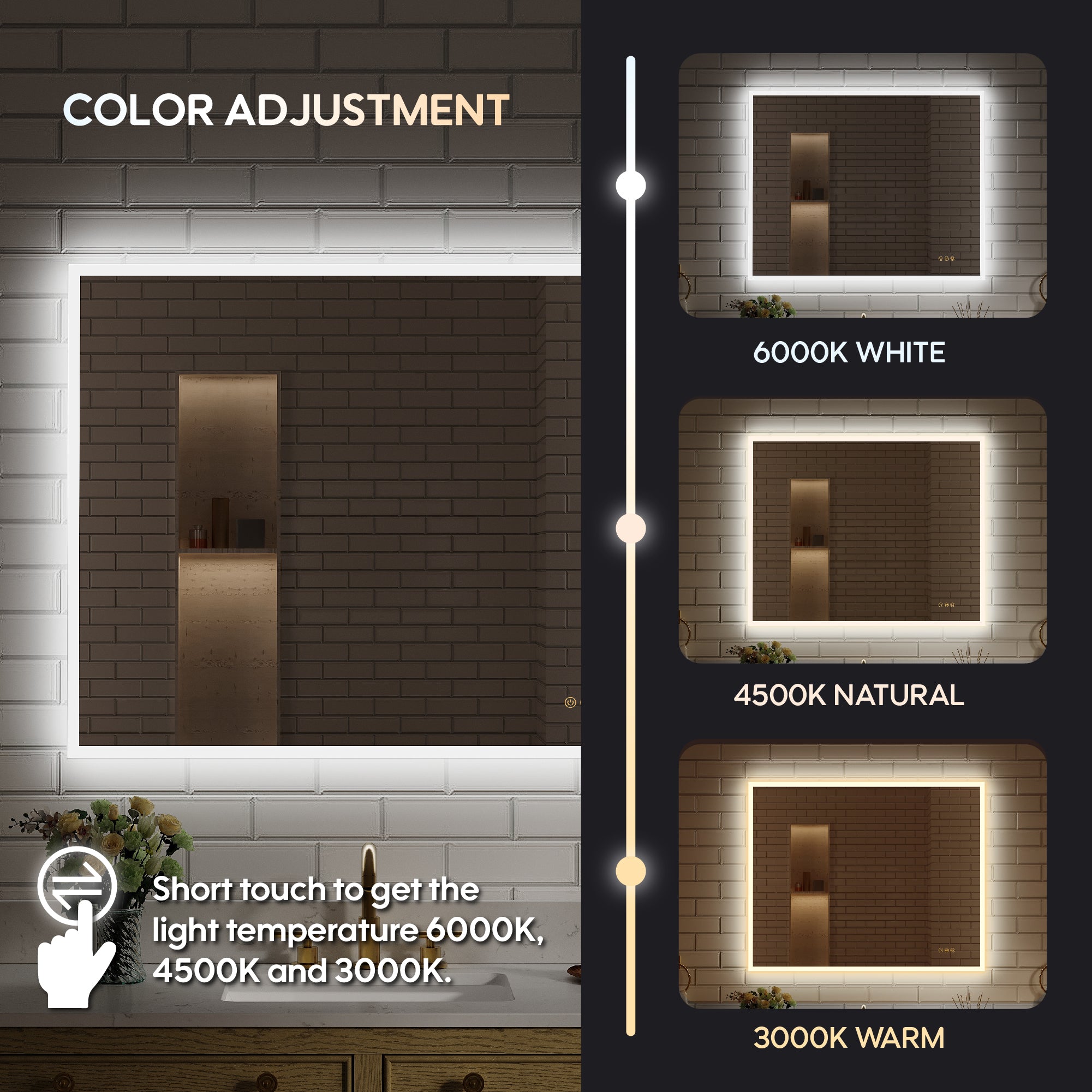 40 in. W x 32 in. H Frameless LED Frontlit & Backlit Bathroom Vanity Mirror, Dimmable & Anti-Fog, Wall Mounted