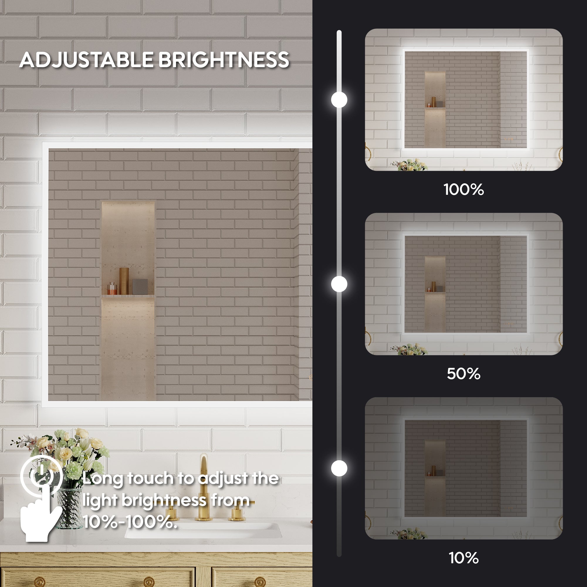 40 in. W x 32 in. H Frameless LED Frontlit & Backlit Bathroom Vanity Mirror, Dimmable & Anti-Fog, Wall Mounted