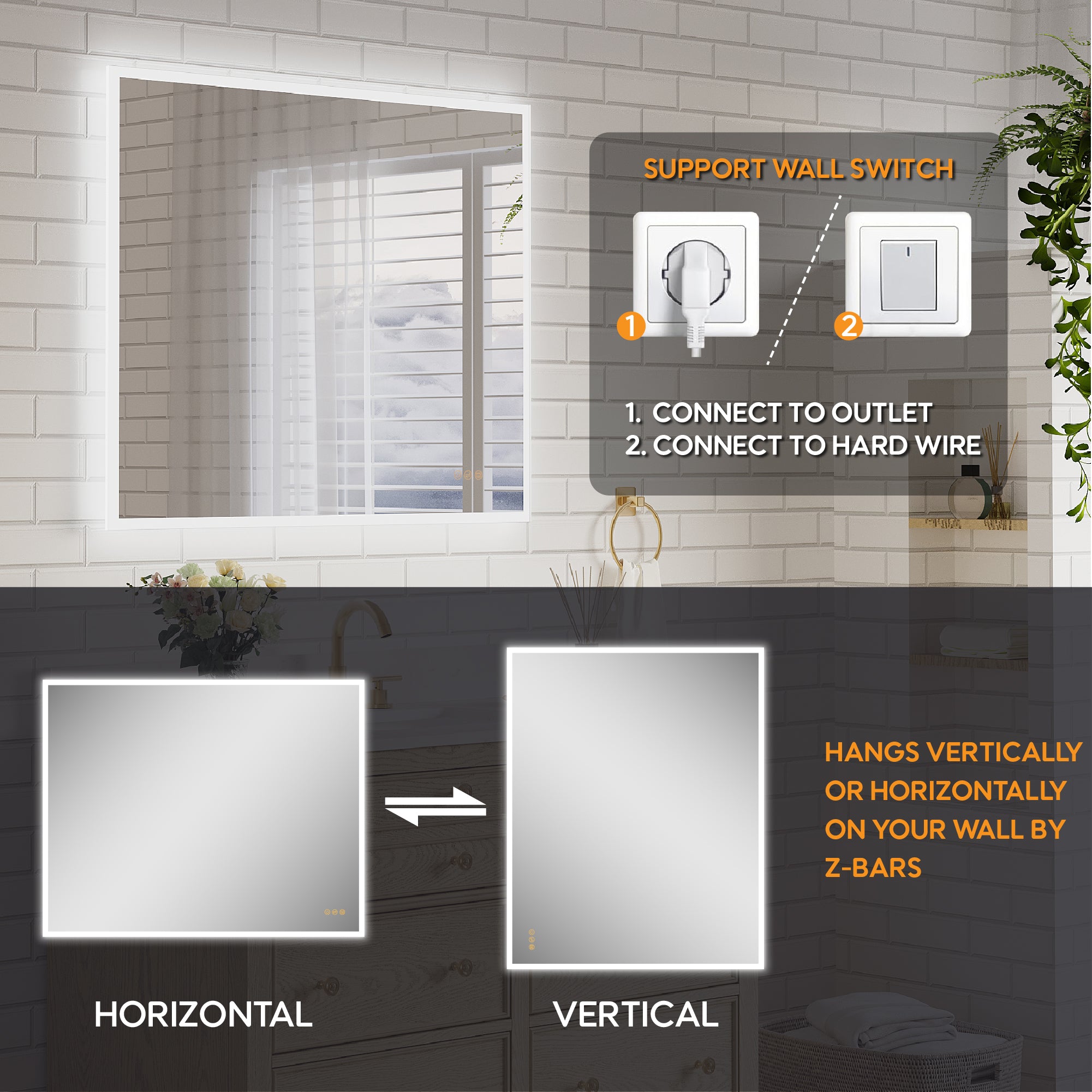 40 in. W x 32 in. H Frameless LED Frontlit & Backlit Bathroom Vanity Mirror, Dimmable & Anti-Fog, Wall Mounted
