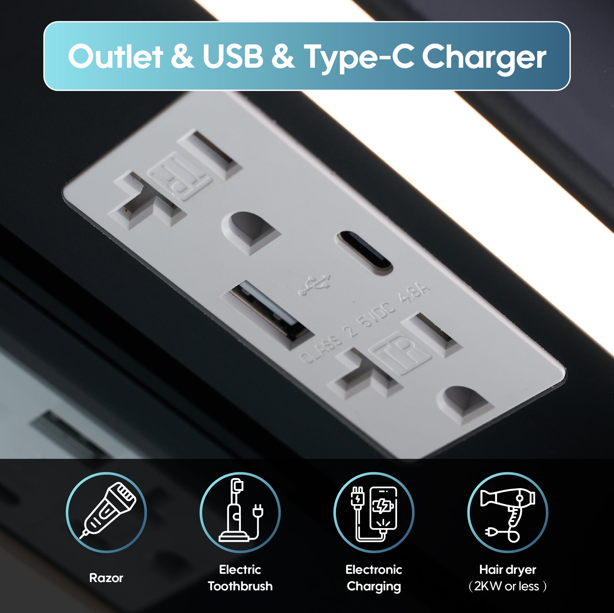 60 in. x 30 in. Black Aluminum Medicine Cabinet with Mirror and LED Light