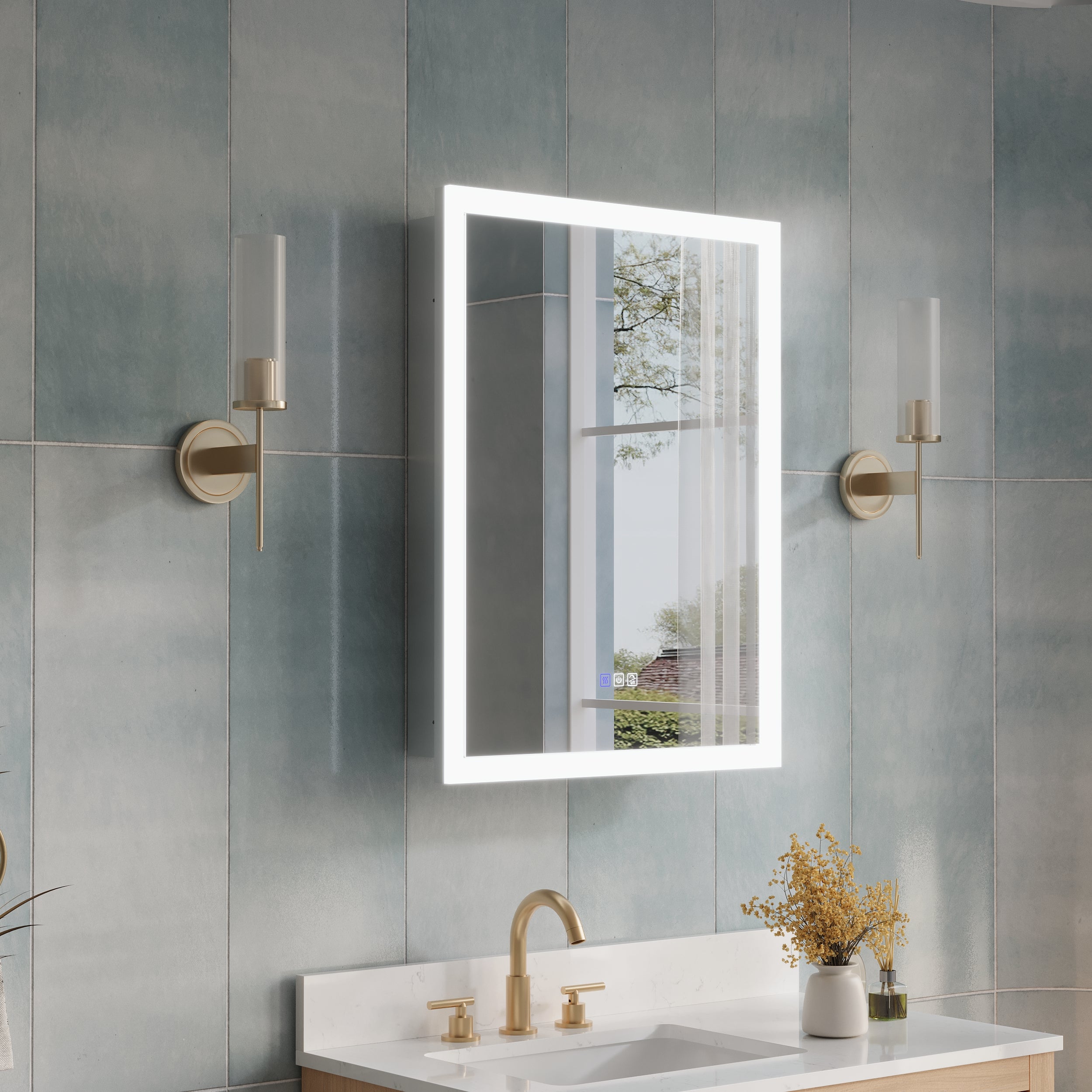 24 x 32 Inch LED Lighted Anti-fog Left Medicine Cabinet with Mirror, 3X Magnifier, Surface or Recess Mount