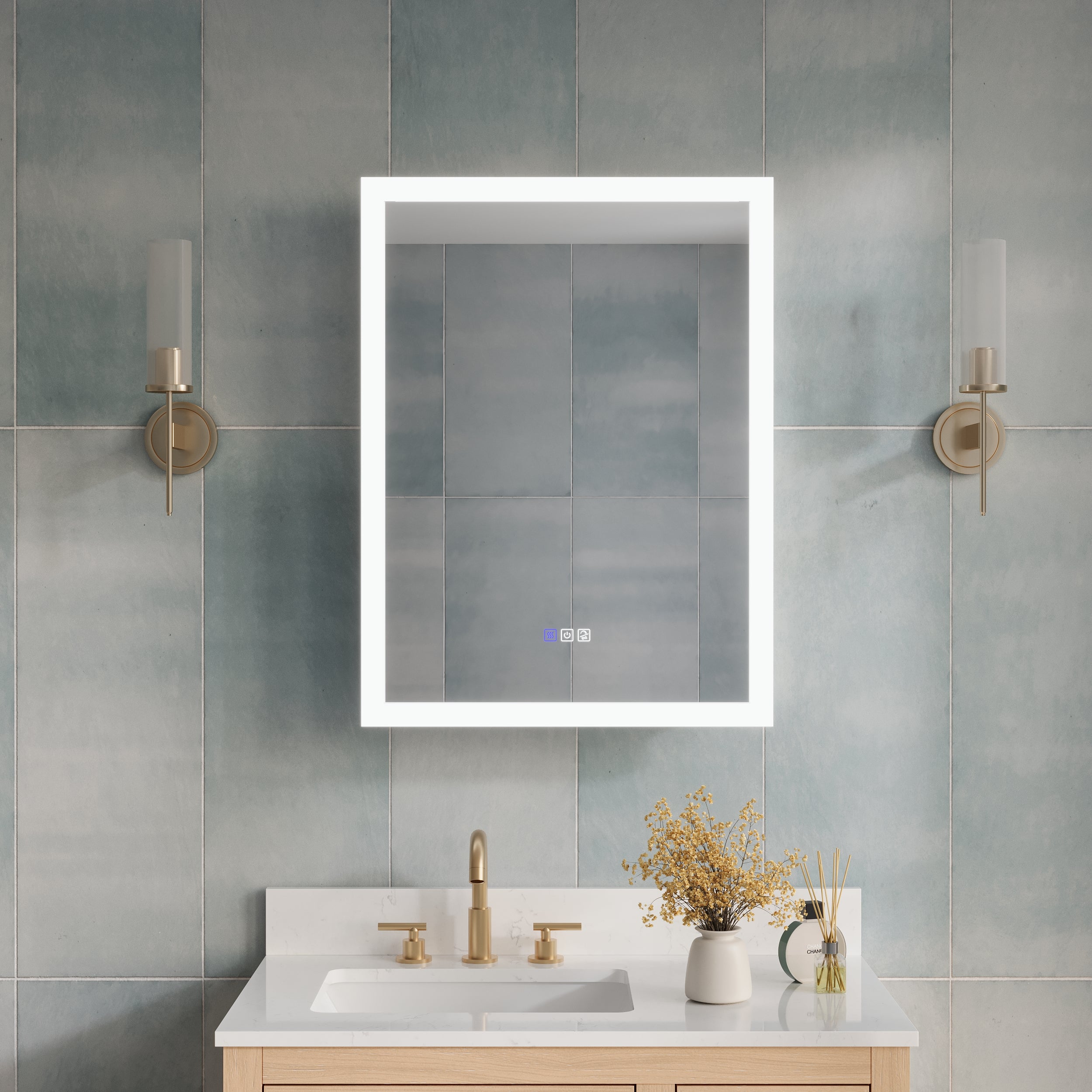 24 x 32 Inch LED Lighted Anti-fog Left Medicine Cabinet with Mirror, 3X Magnifier, Surface or Recess Mount