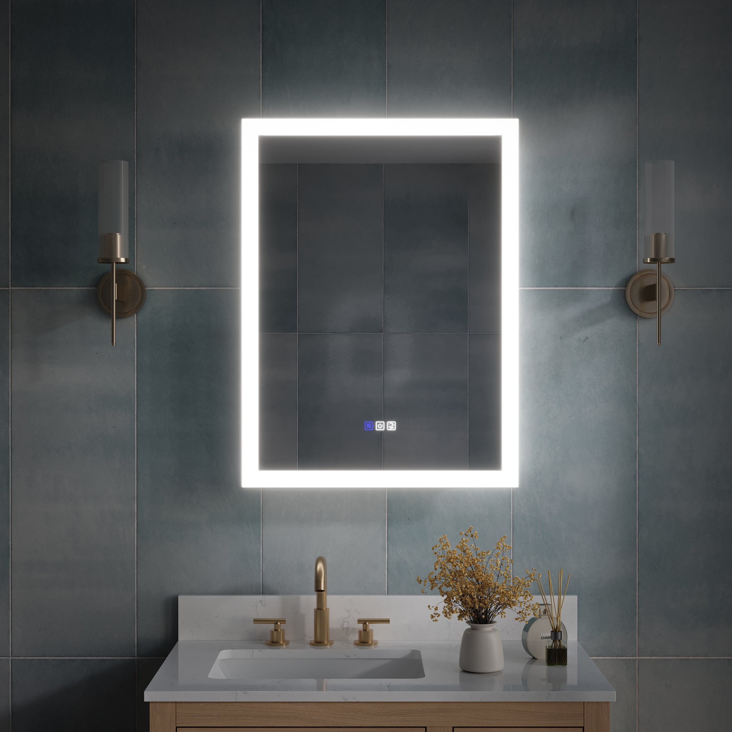 24 x 32 Inch LED Lighted Anti-fog Left Medicine Cabinet with Mirror, 3X Magnifier, Surface or Recess Mount