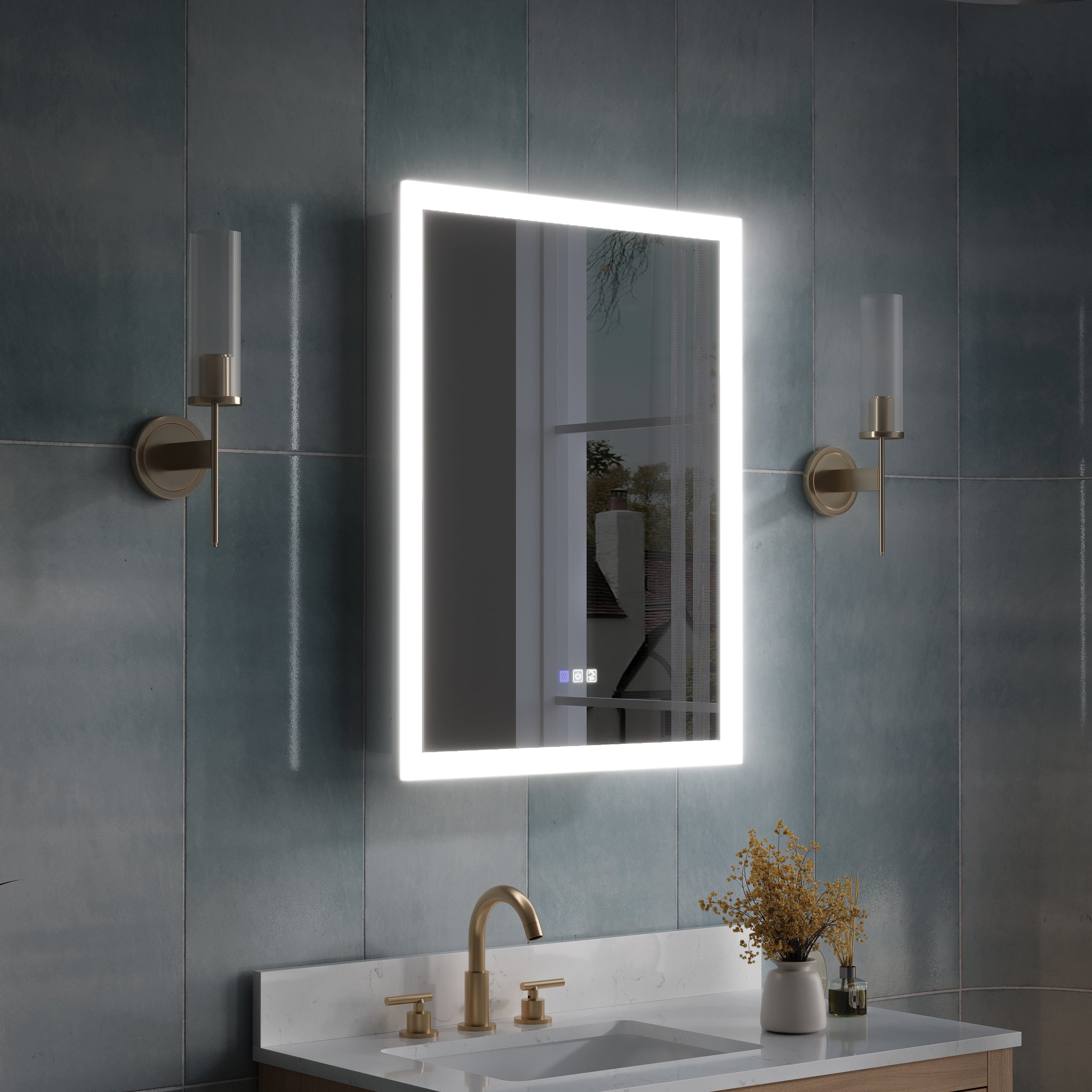 24 x 32 Inch LED Lighted Anti-fog Left Medicine Cabinet with Mirror, 3X Magnifier, Surface or Recess Mount