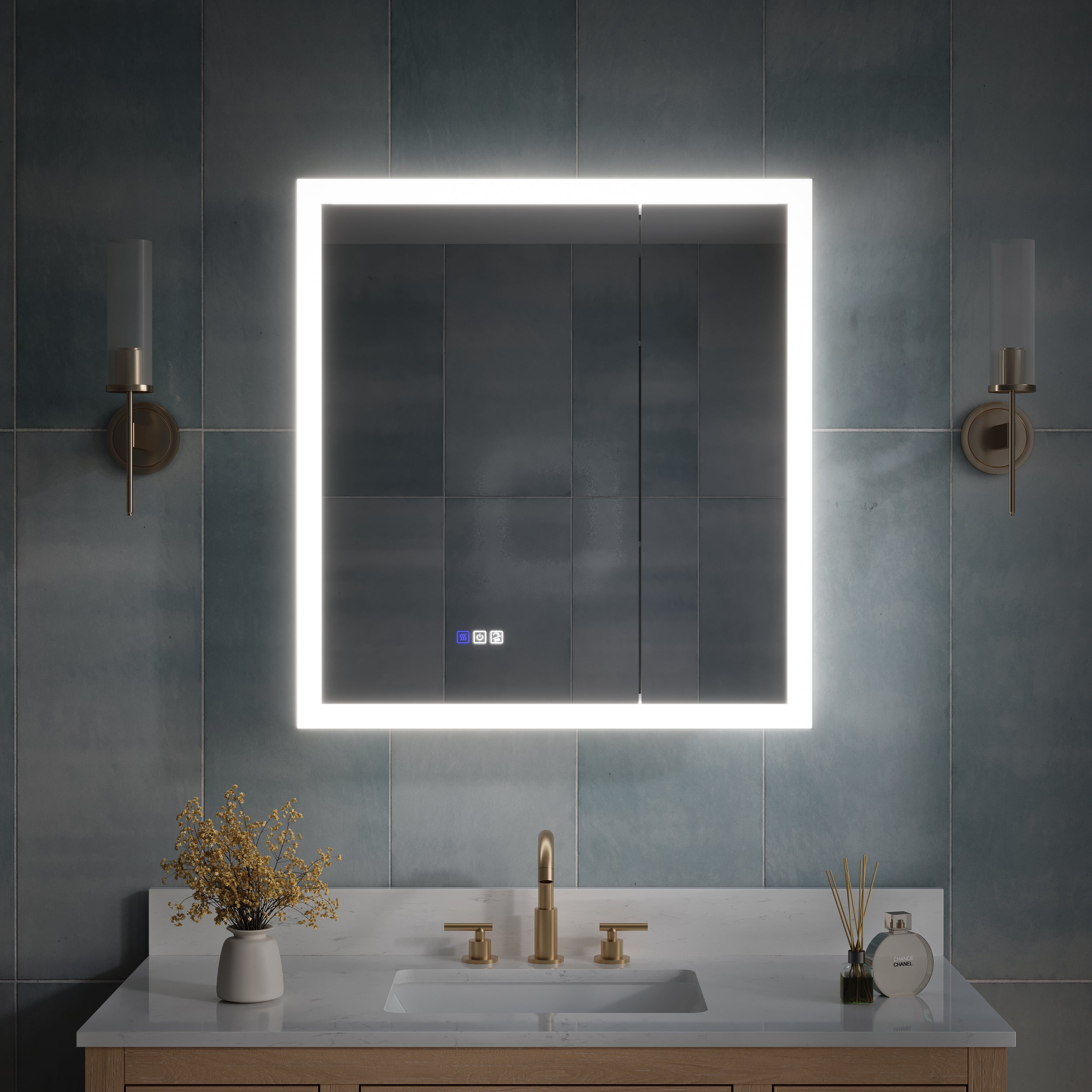 30 x 32 Inch LED Lighted Anti-fog Medicine Cabinet with Mirror, 3X Magnifier, Surface or Recess Mount