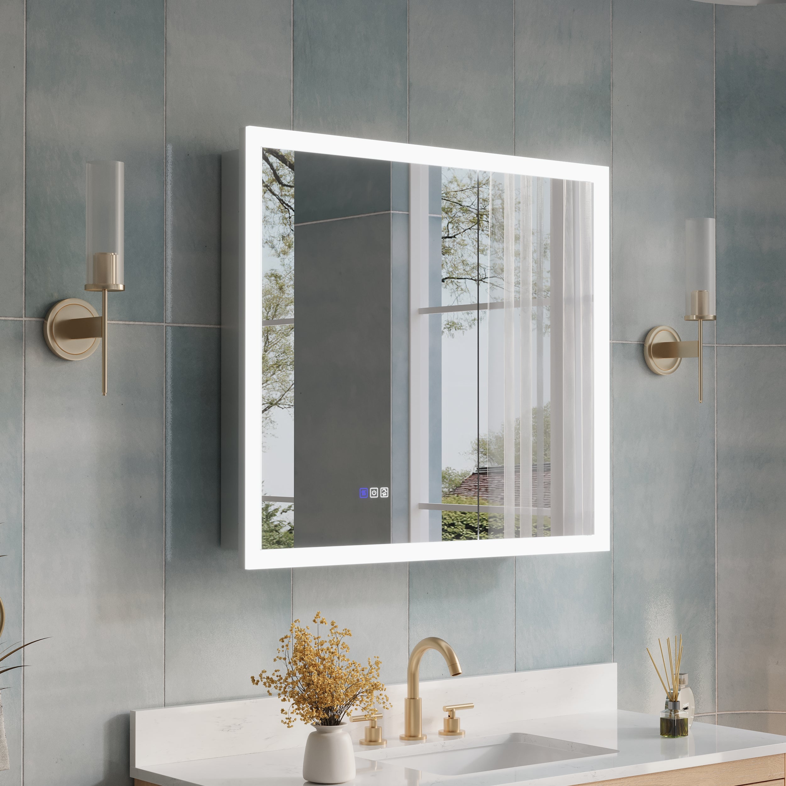 36 in.  x 32 in.  Lighted LED Fog Free Surface/Recessed Mount Silver Mirrored Soft Close Medicine Cabinet