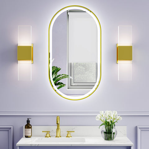 20 in. W x 36 in. H Oval Framed LED Wall-Mounted Bathroom Vanity Mirror in Brushed Gold