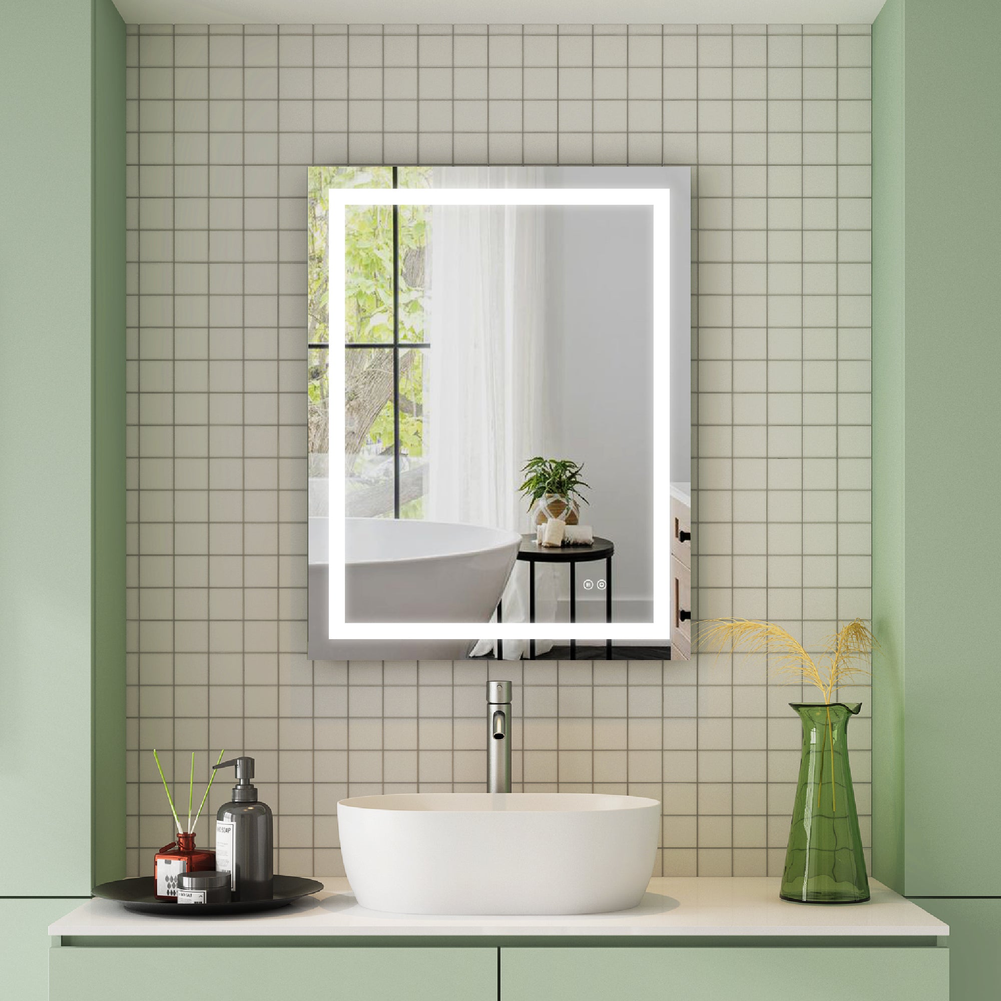 28 in. W x 36 in. H Rectangular Frameless Anti-Fog Lighted Bathroom Mirror in Aluminum