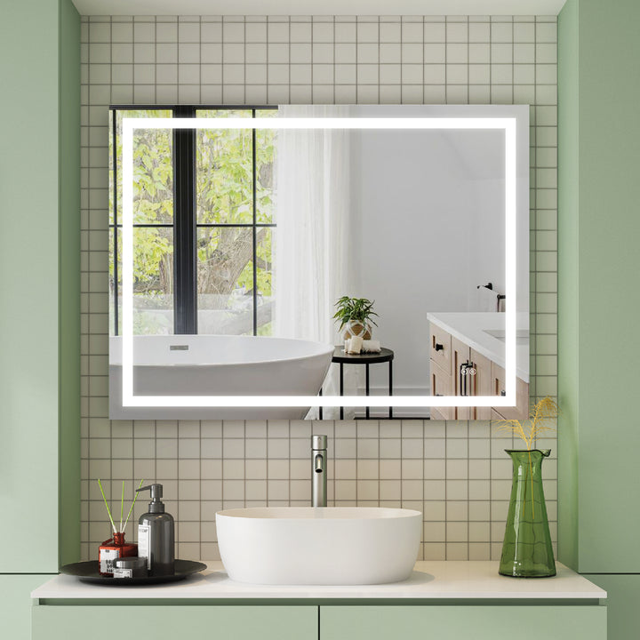 48 in. W x 36 in. H Rectangular Frameless Anti-Fog LED Light Bathroom Vanity Mirror in Aluminum