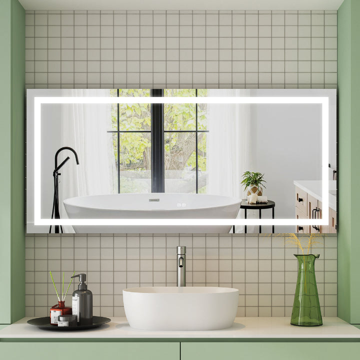 60 in. W x 28 in. H Rectangular Frameless Anti-Fog LED Light Bathroom Vanity Mirror in Aluminum