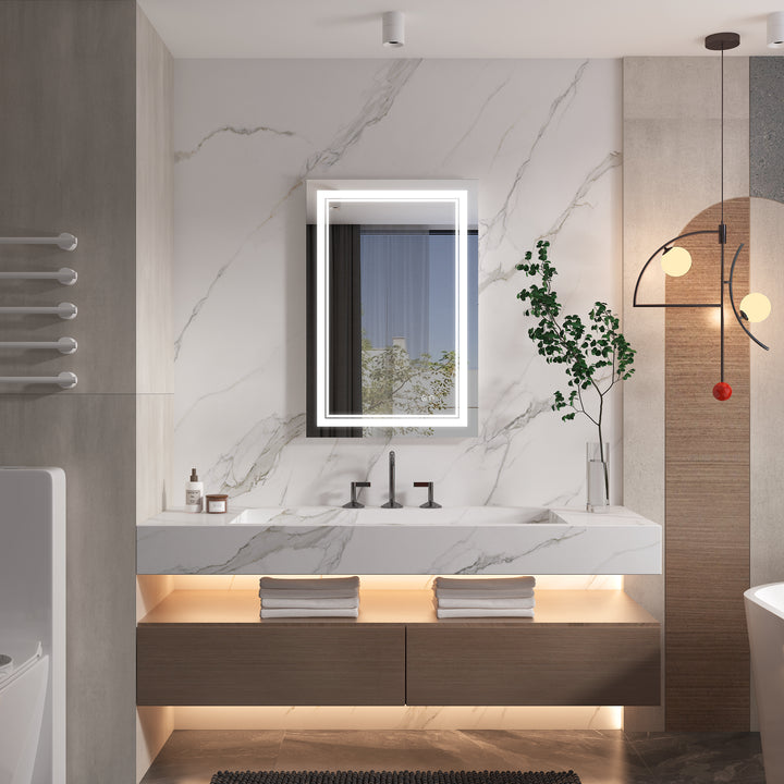 28 in. W x 36 in. H Rectangular Frameless Anti-Fog LED Light Dimmable Bathroom Vanity Mirror in Aluminum