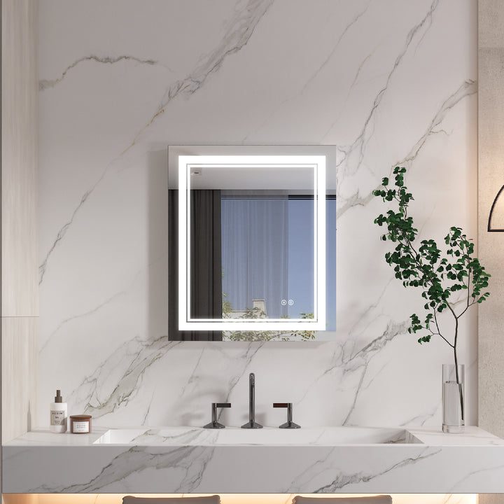20 in. W x 28 in. H Rectangular Frameless Anti-Fog LED Light Dimmable Bathroom Vanity Mirror in Aluminum