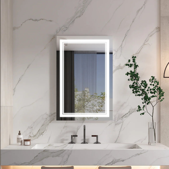 28 in. W x 36 in. H Rectangular Frameless Anti-Fog LED Light Dimmable Bathroom Vanity Mirror in Aluminum