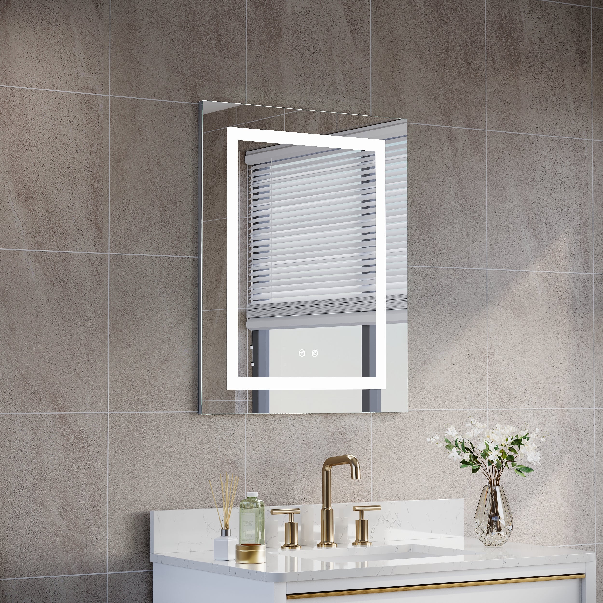 24 in. x 30 in. LED Lighted Surface/Recessed Mount Silver Mirrored Medicine Cabinet with Outlet right Side