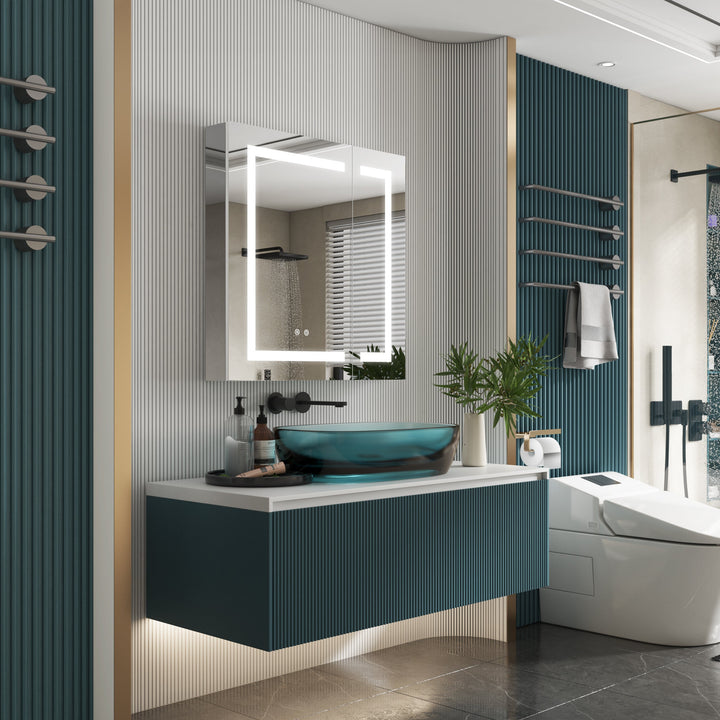 30" x 30" Lighted LED Surface/Recessed Mount Mirror Rectangle Bathroom Medicine Cabinet with Outlet