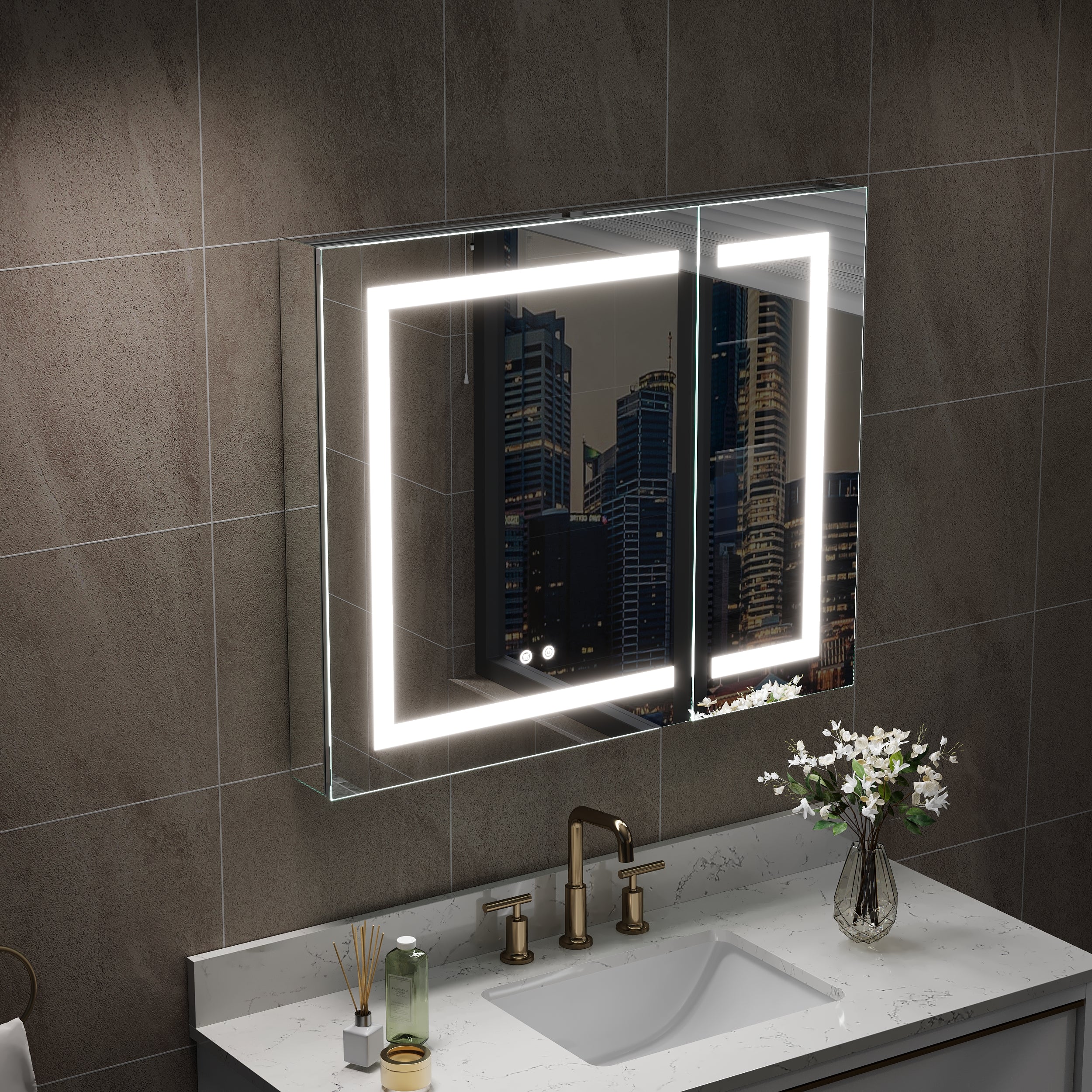 36 in. x 30 in. LED Lighted Surface/Recessed Mount Aluminum Mirror Medicine Cabinet Anti-Fog Dimmable with Outlet