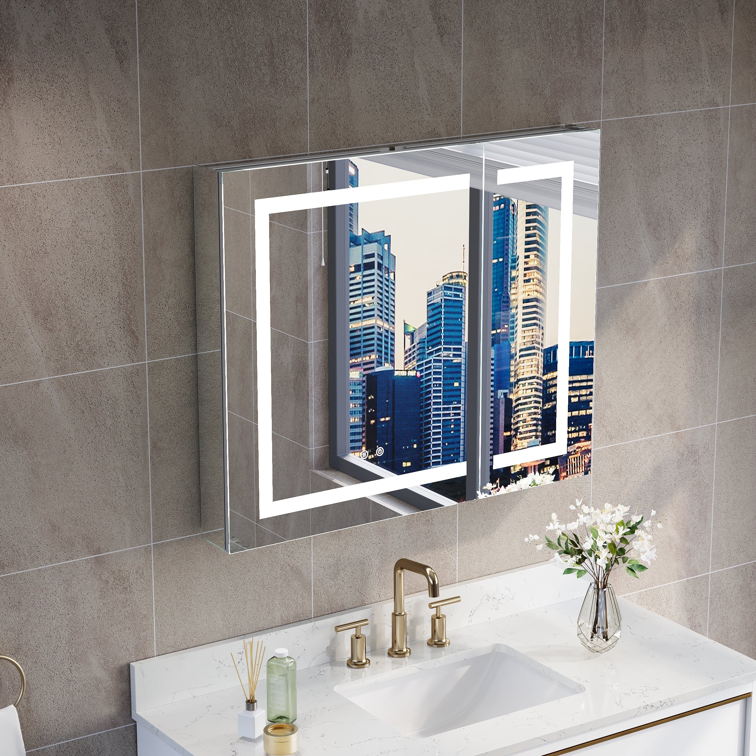 36 in. x 30 in. LED Lighted Surface/Recessed Mount Aluminum Mirror Medicine Cabinet Anti-Fog Dimmable with Outlet