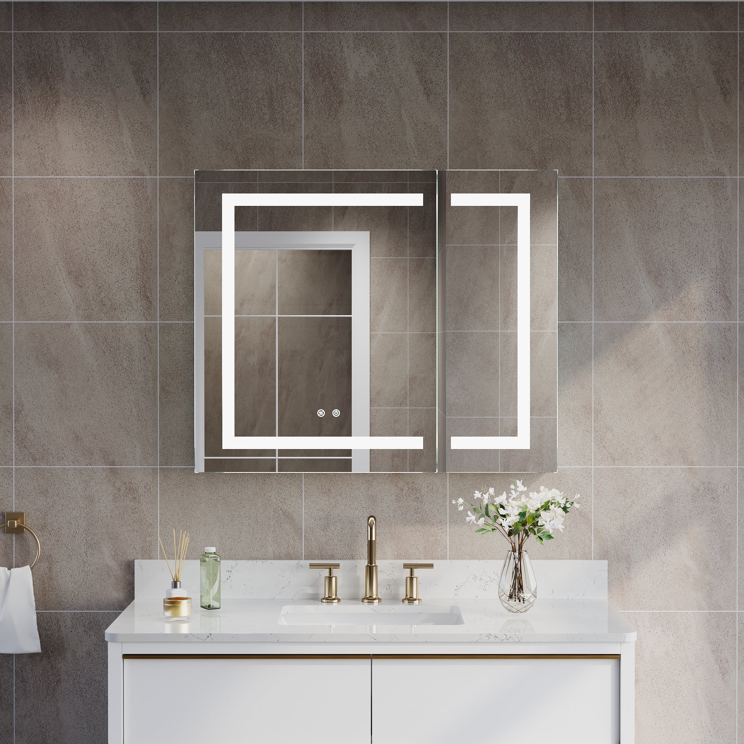 36 in. x 30 in. LED Lighted Surface/Recessed Mount Aluminum Mirror Medicine Cabinet Anti-Fog Dimmable with Outlet