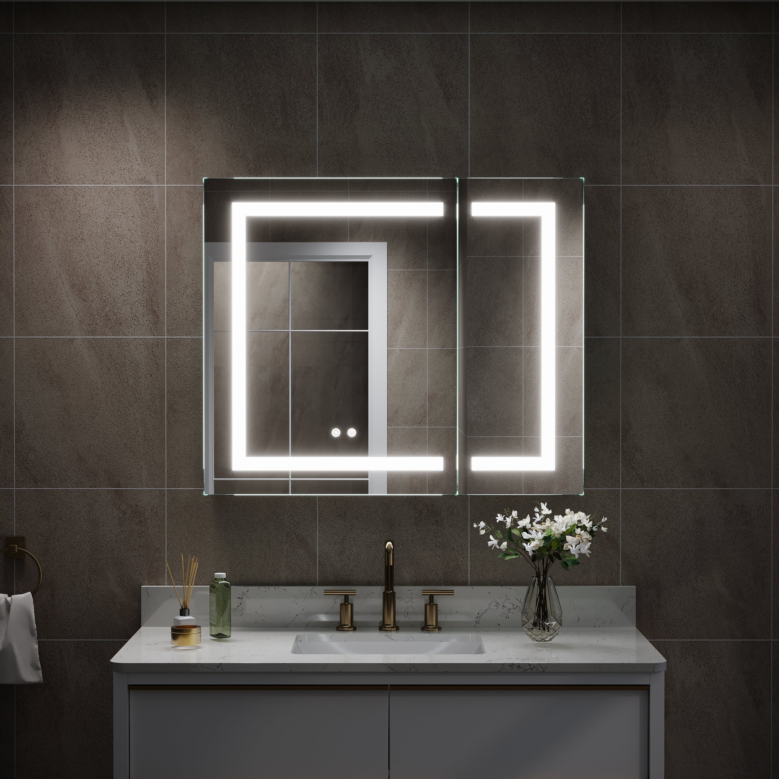 36 in. x 30 in. LED Lighted Surface/Recessed Mount Aluminum Mirror Medicine Cabinet Anti-Fog Dimmable with Outlet