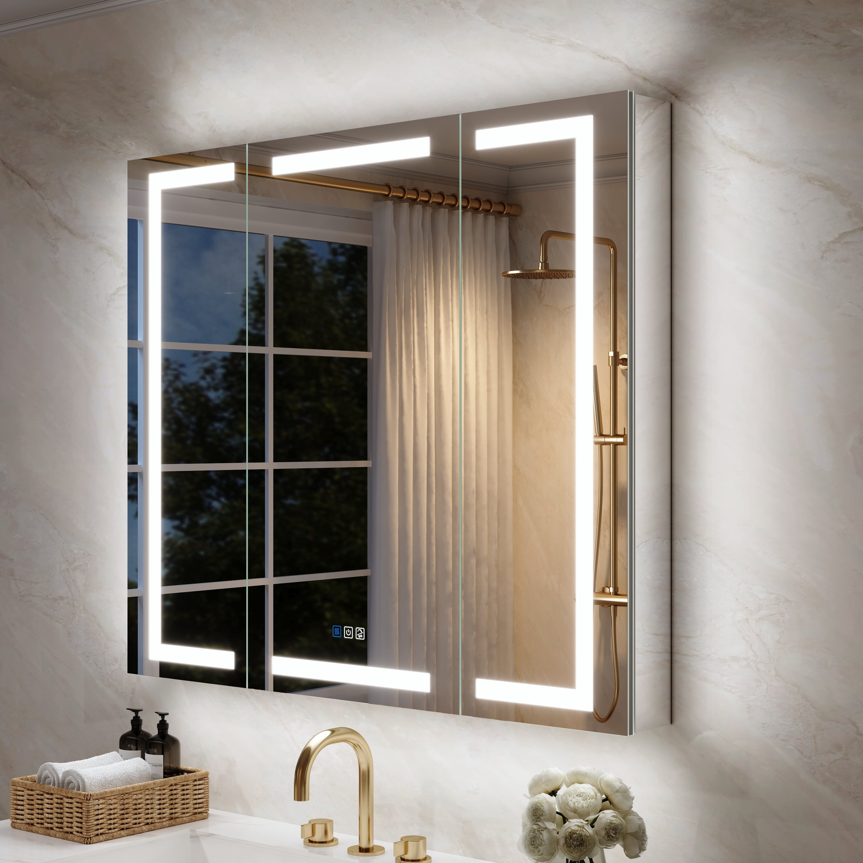 42 in. x 36 in. Aluminum LED Bathroom Medicine Cabinet with Anti-Fog, Dimmable Lighting, Outlet, Surface or Recessed Mount