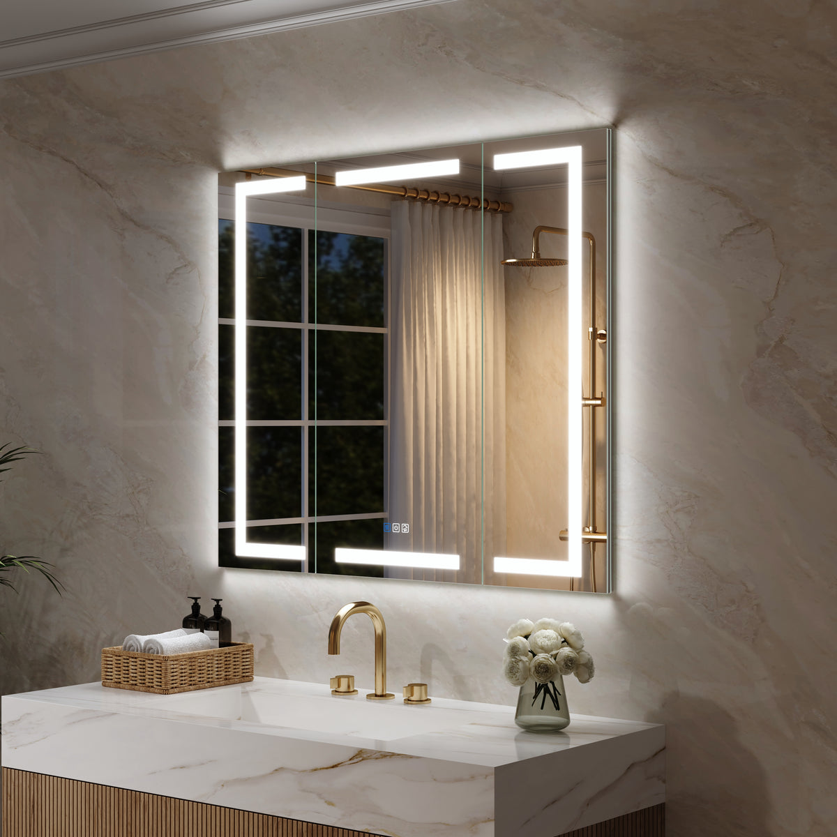 42 in. x 36 in. Aluminum LED Bathroom Medicine Cabinet with Anti-Fog, Dimmable Lighting, Outlet, Surface or Recessed Mount