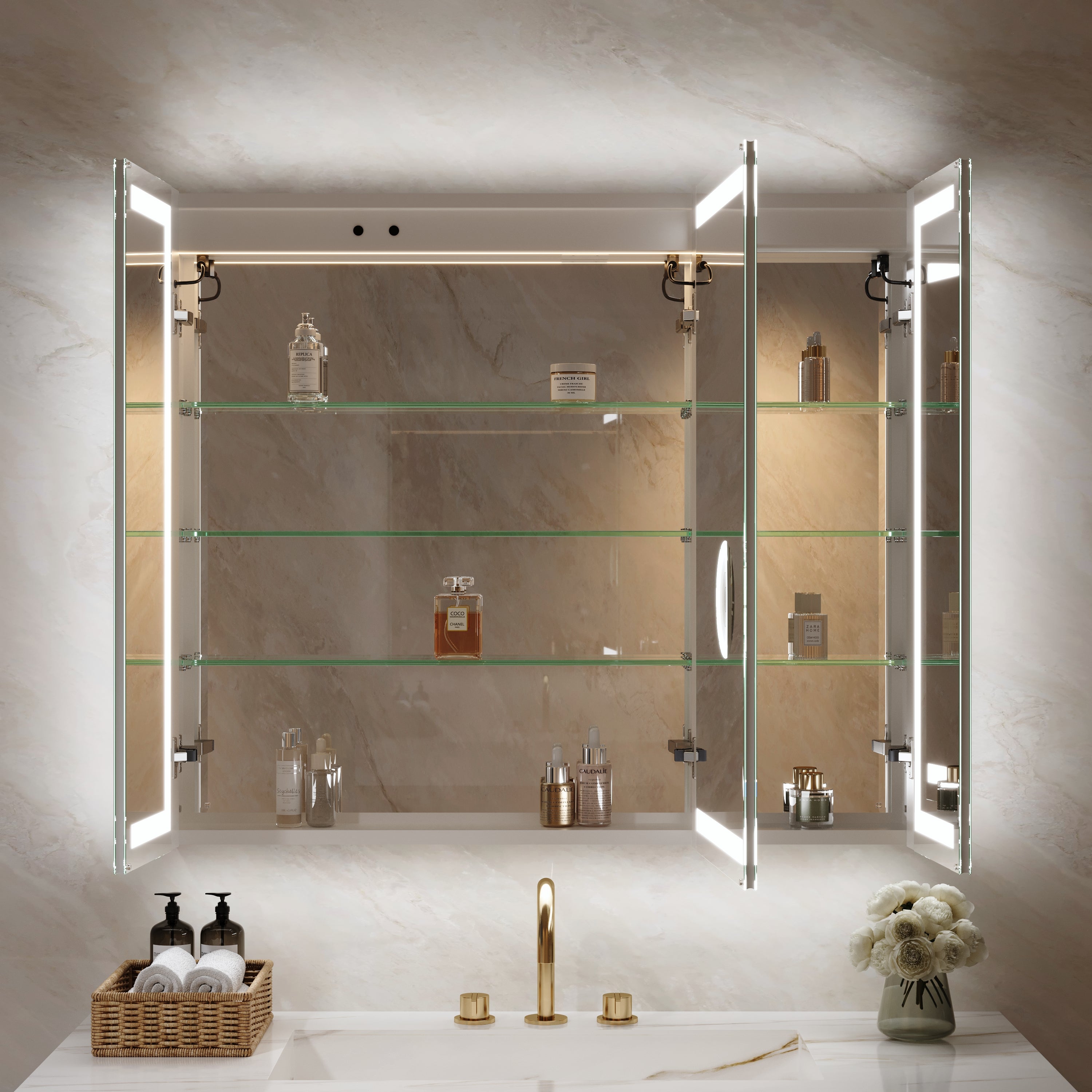 42 in. x 36 in. Aluminum LED Bathroom Medicine Cabinet with Anti-Fog, Dimmable Lighting, Outlet, Surface or Recessed Mount