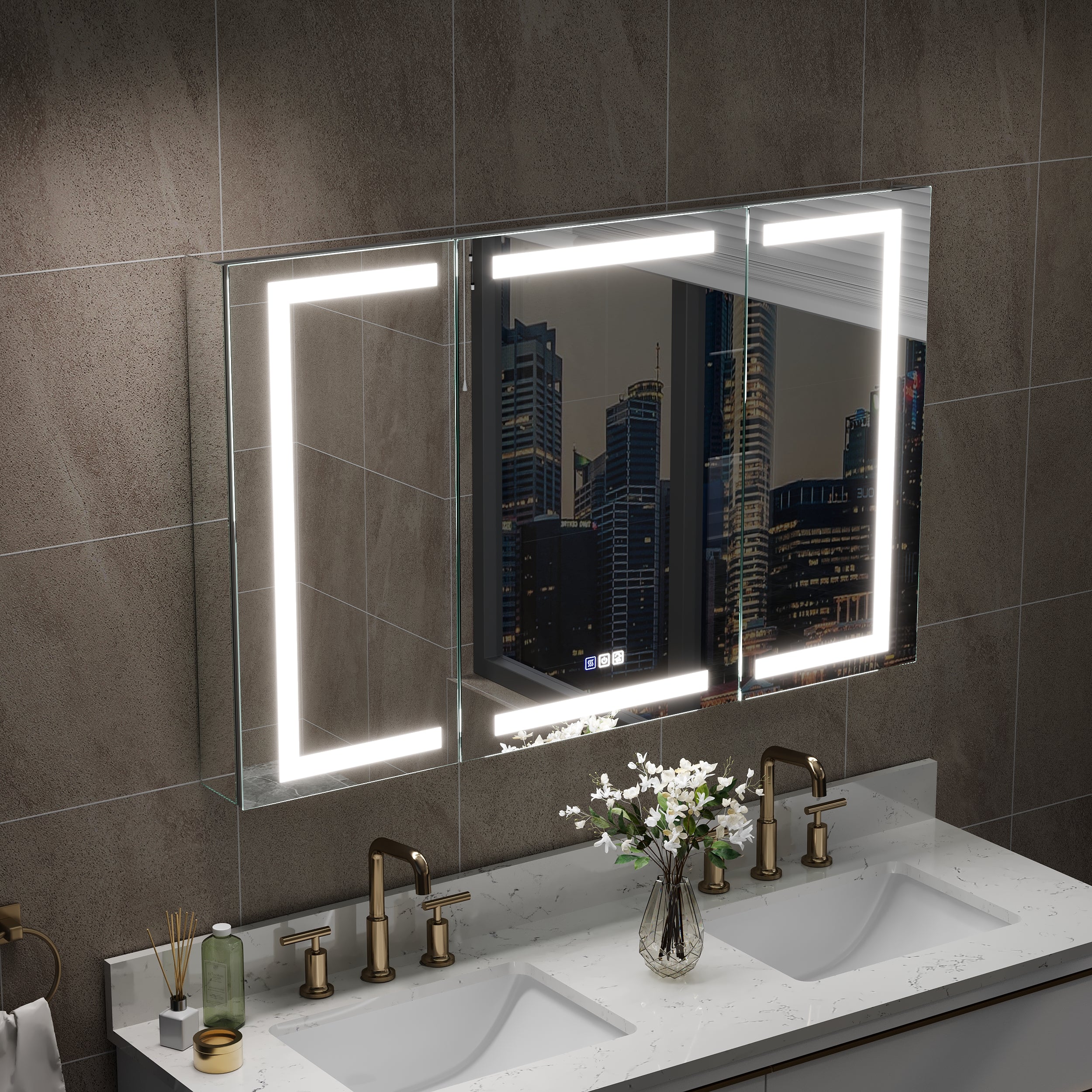 48 in. x 30 in. LED Lighted Surface/Recessed Mount Aluminum Mirror Medicine Cabinet Anti-Fog Dimmable with Outlet