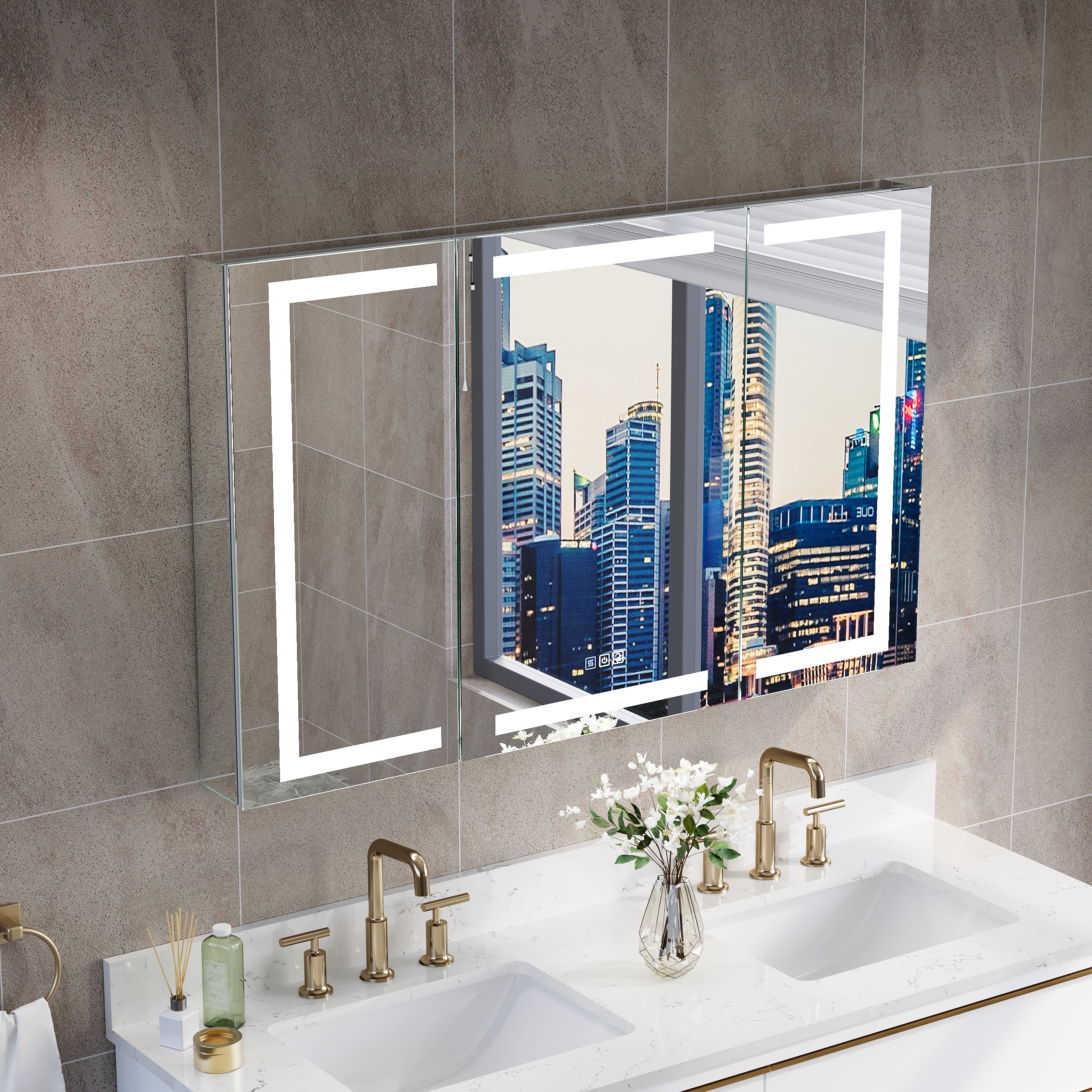 48 in. x 30 in. LED Lighted Surface/Recessed Mount Aluminum Mirror Medicine Cabinet Anti-Fog Dimmable with Outlet