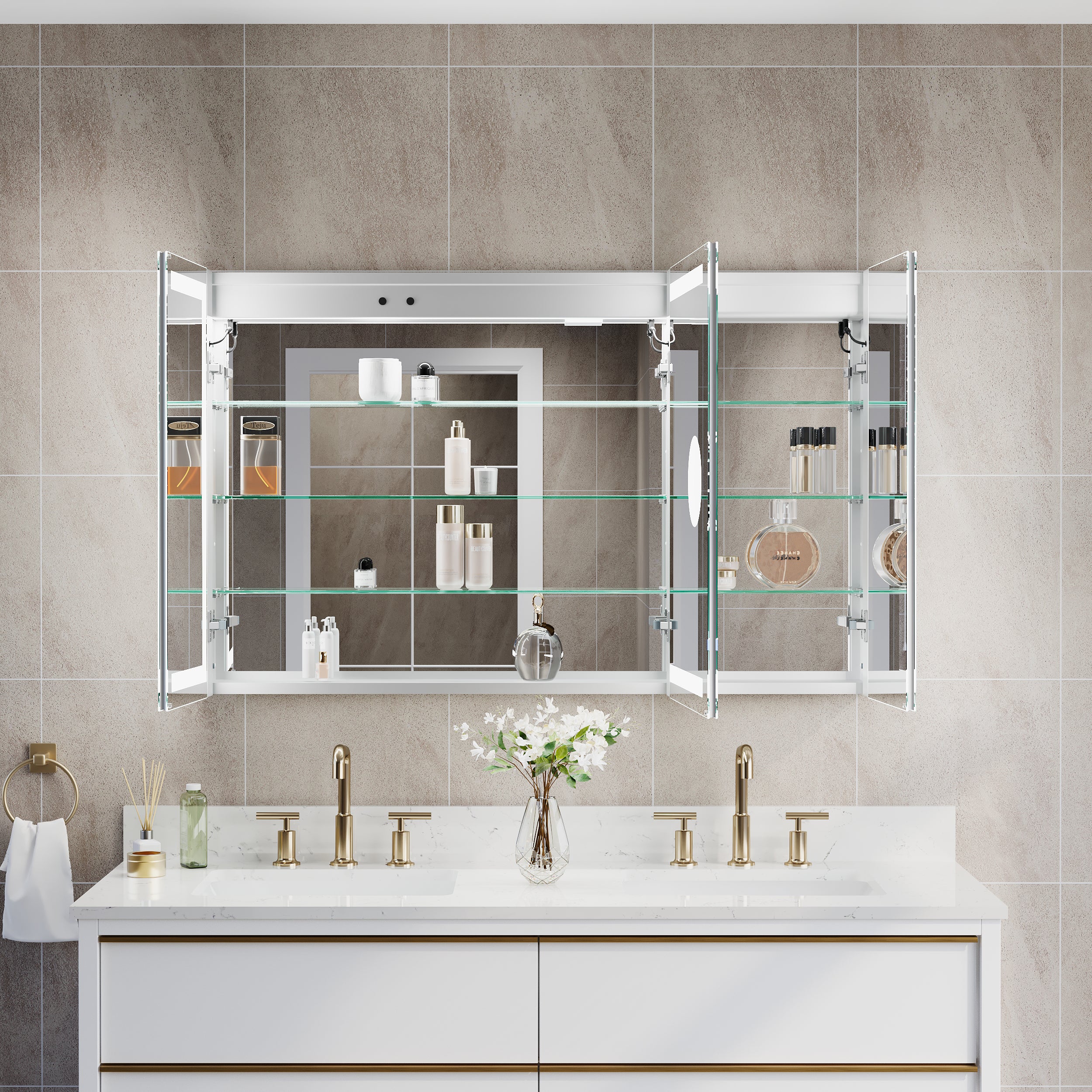 48 in. x 30 in. LED Lighted Surface/Recessed Mount Aluminum Mirror Medicine Cabinet Anti-Fog Dimmable with Outlet