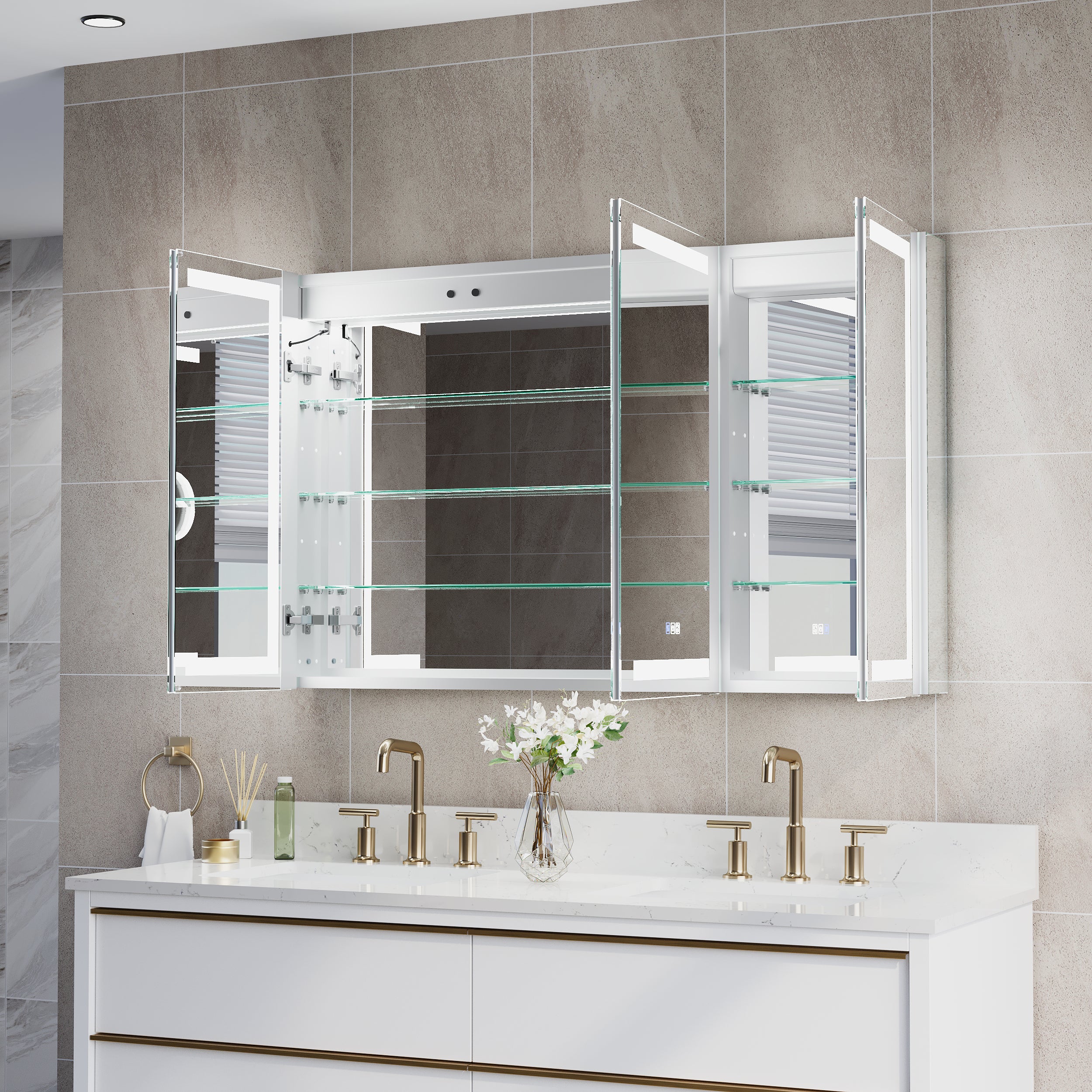 48 in. x 30 in. LED Lighted Surface/Recessed Mount Aluminum Mirror Medicine Cabinet Anti-Fog Dimmable with Outlet