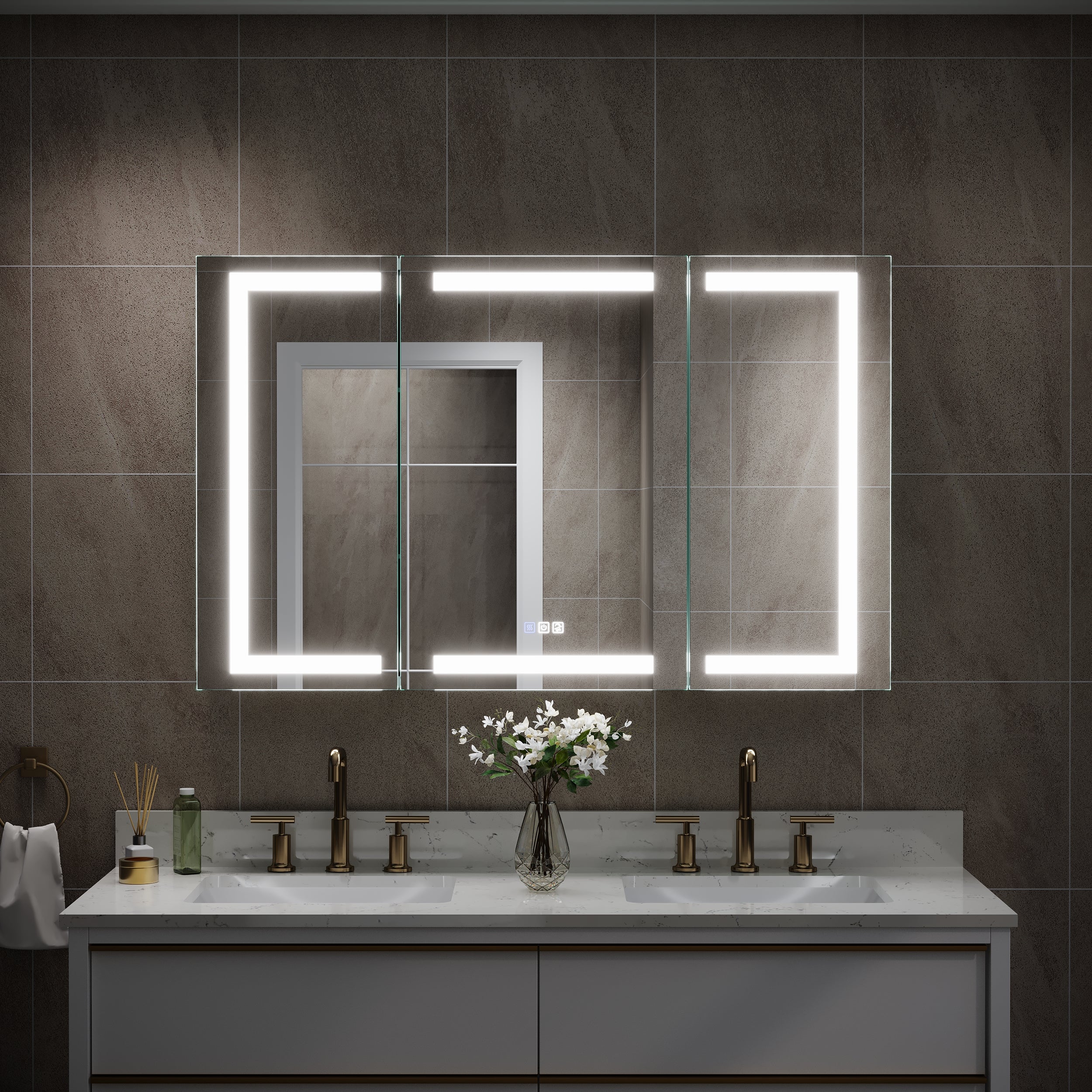 48 in. x 30 in. LED Lighted Surface/Recessed Mount Aluminum Mirror Medicine Cabinet Anti-Fog Dimmable with Outlet