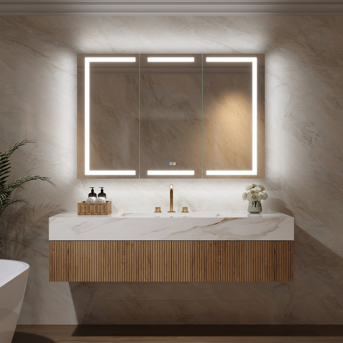 54 in. x 36 in. Aluminum LED Bathroom Medicine Cabinet with Anti-Fog, Dimmable Lighting, Outlet, Surface or Recessed Mount