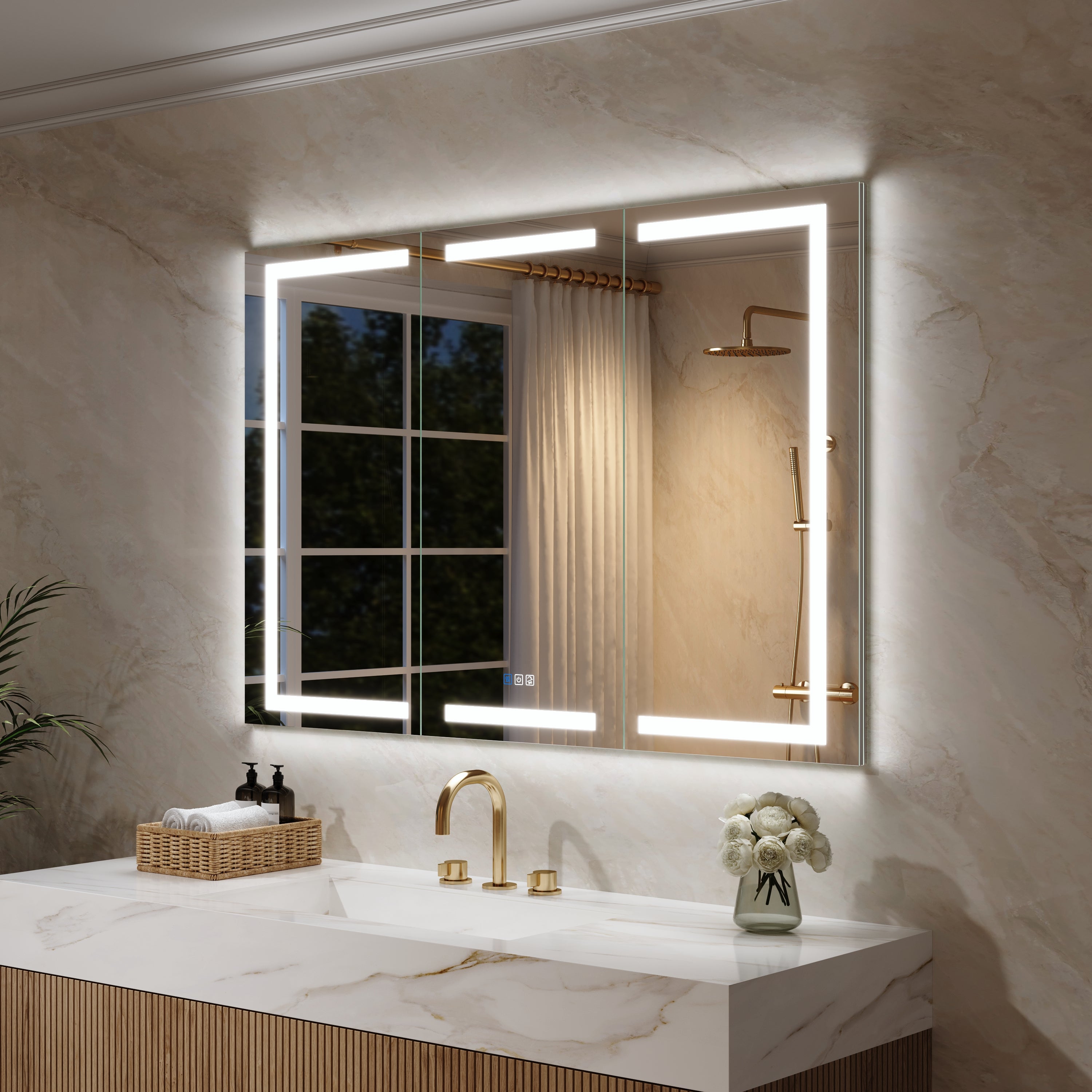 54 in. x 36 in. Aluminum LED Bathroom Medicine Cabinet with Anti-Fog, Dimmable Lighting, Outlet, Surface or Recessed Mount