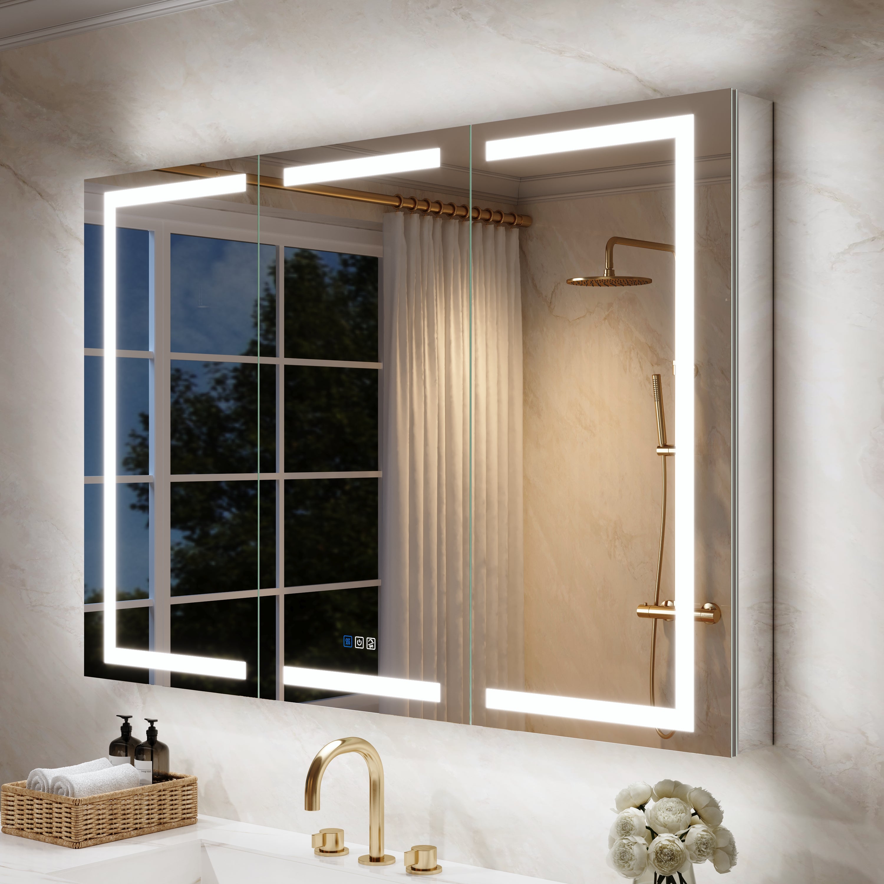 54 in. x 36 in. Aluminum LED Bathroom Medicine Cabinet with Anti-Fog, Dimmable Lighting, Outlet, Surface or Recessed Mount
