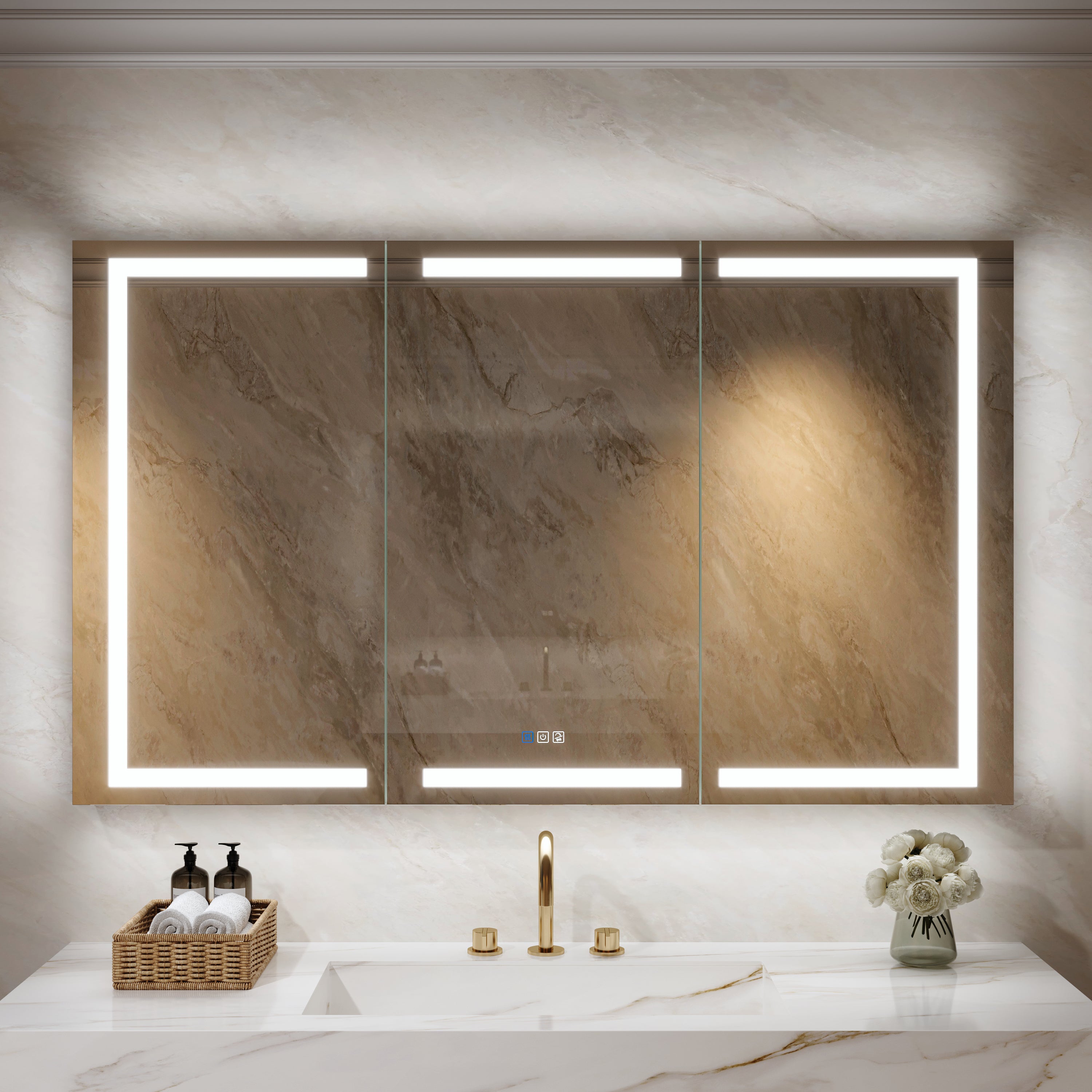 60 in. x 36 in. Aluminum LED Bathroom Medicine Cabinet with Anti-Fog, Dimmable Lighting, Outlet, Surface or Recessed Mount