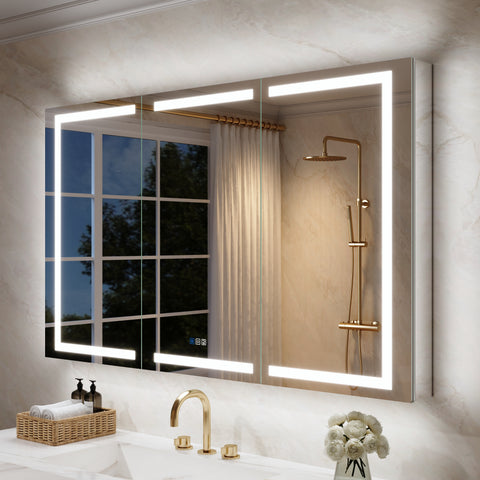 60 in. x 36 in. Aluminum LED Bathroom Medicine Cabinet with Anti-Fog, Dimmable Lighting, Outlet, Surface or Recessed Mount