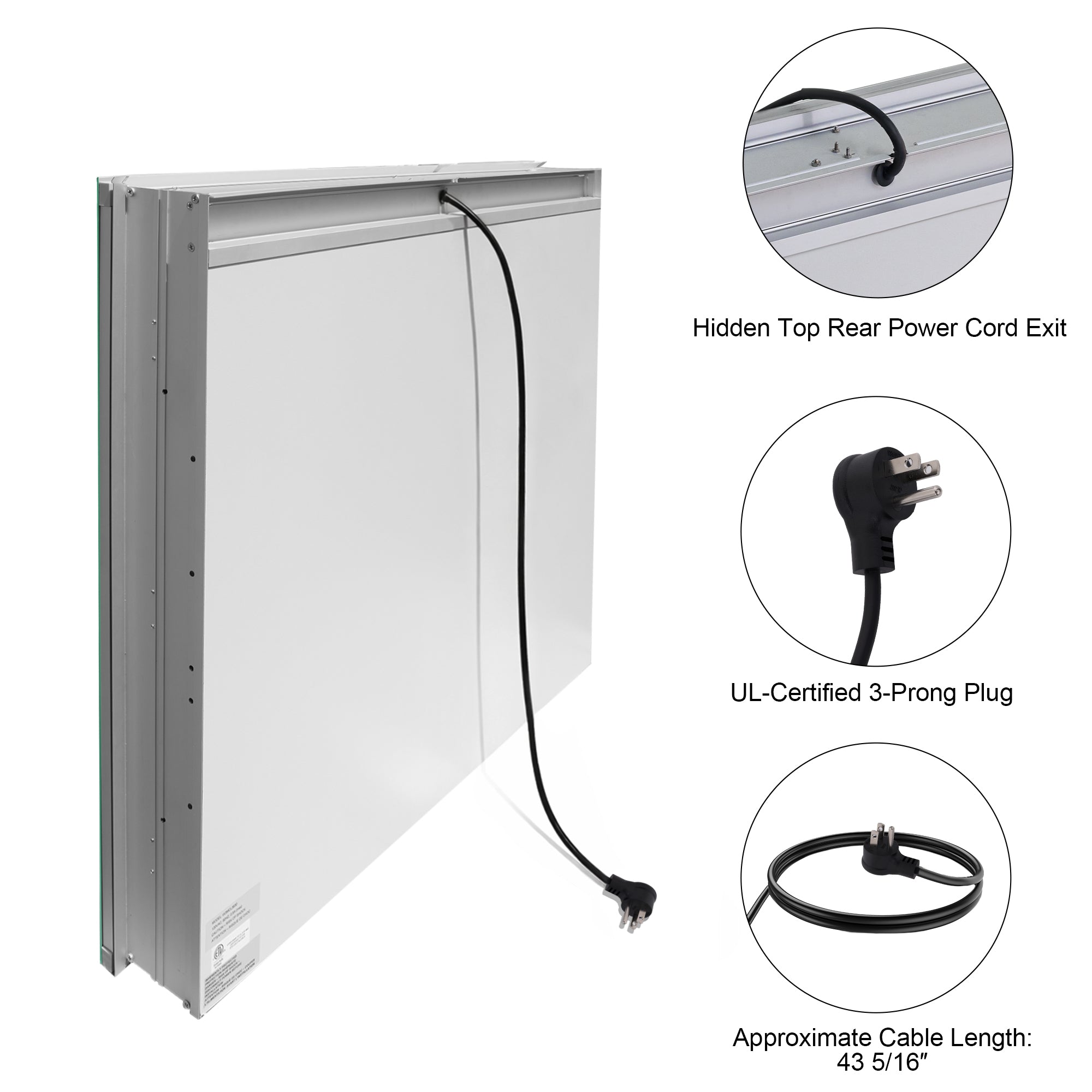 36 in. x 30 in. LED Lighted Surface/Recessed Mount Aluminum Mirror Medicine Cabinet Anti-Fog Dimmable with Outlet