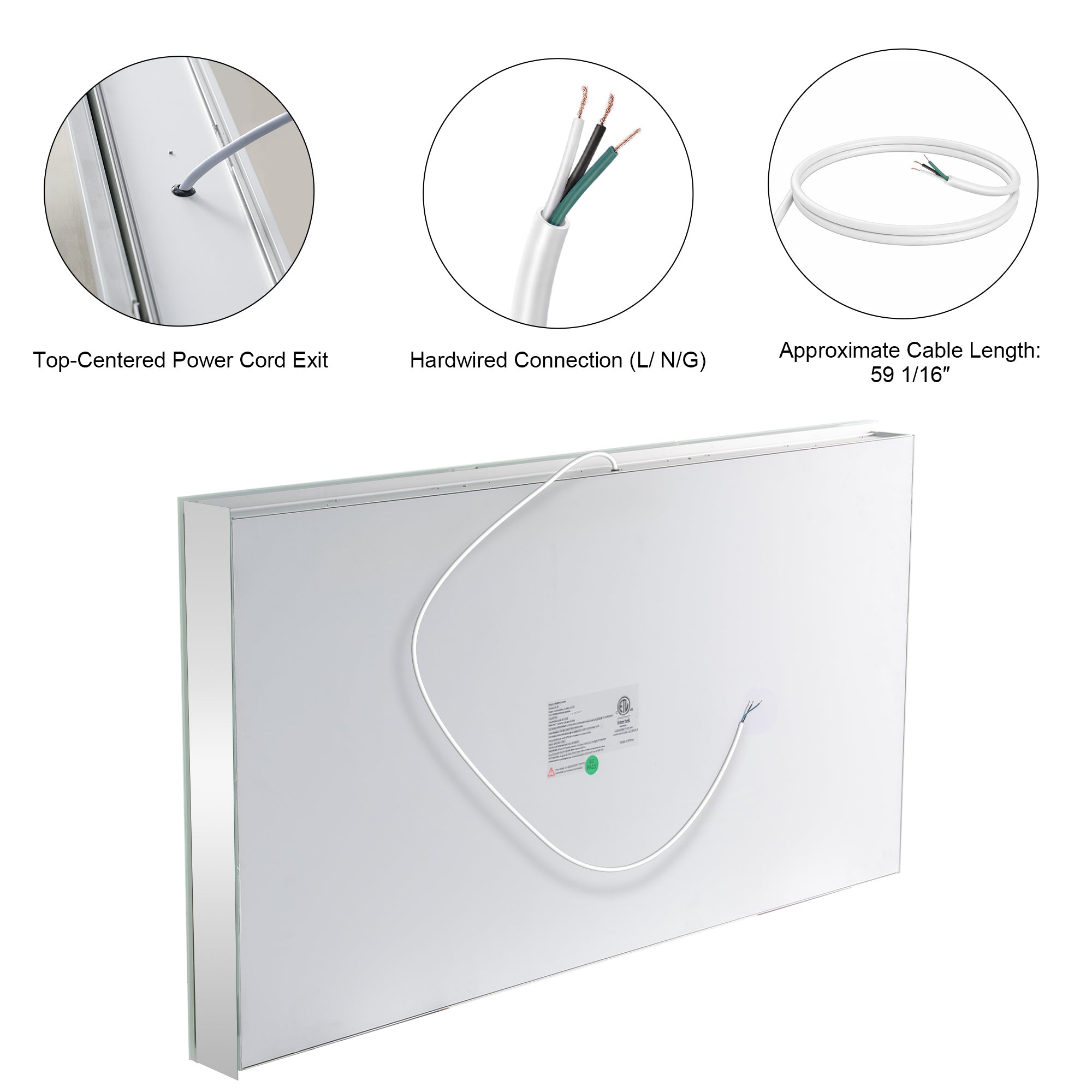 48 in. x 30 in. Rectangular Recessed/Surface Mount Medicine Cabinet with Mirror and LED Light