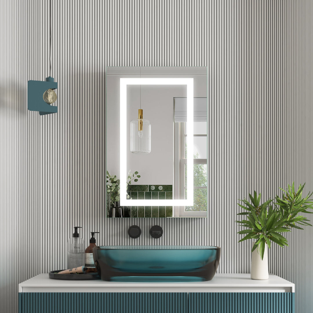 20" x 30" LED Lighted Surface/Recessed Mount Silver Mirrored Medicine Cabinet with Outlet Right Side