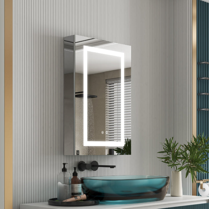 20" x 30" LED Lighted Surface/Recessed Mount Silver Mirrored Medicine Cabinet with Outlet Right Side