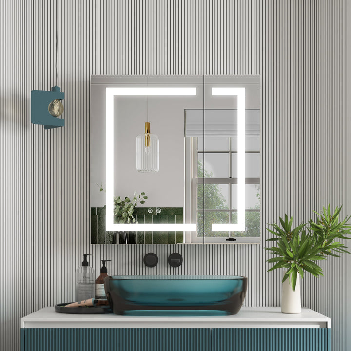 30" x 30" Lighted LED Surface/Recessed Mount Mirror Rectangle Bathroom Medicine Cabinet with Outlet