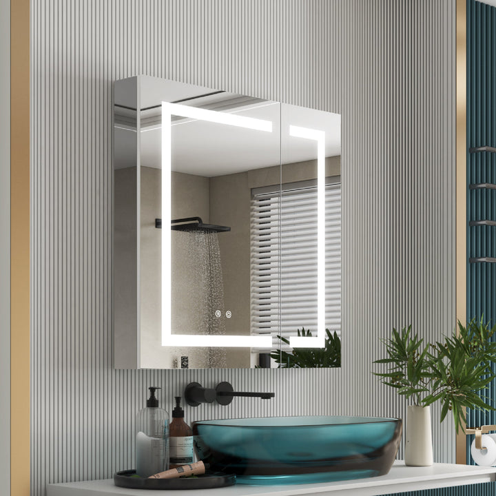 30" x 30" Lighted LED Surface/Recessed Mount Mirror Rectangle Bathroom Medicine Cabinet with Outlet