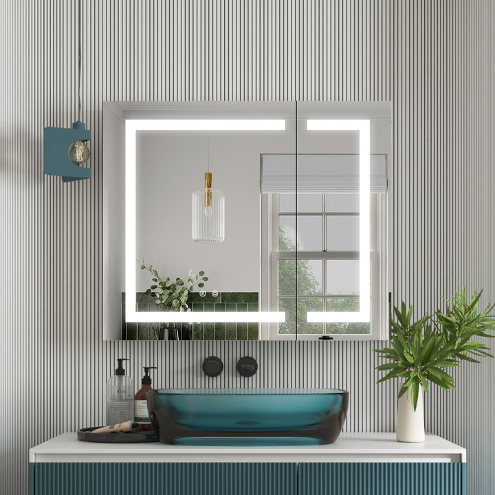 36" x 30" LED Lighted Surface/Recessed Mount Aluminum Mirror Medicine Cabinet Anti-Fog Dimmable with Outlet