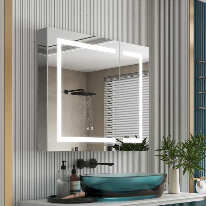 36" x 30" LED Lighted Surface/Recessed Mount Aluminum Mirror Medicine Cabinet Anti-Fog Dimmable with Outlet