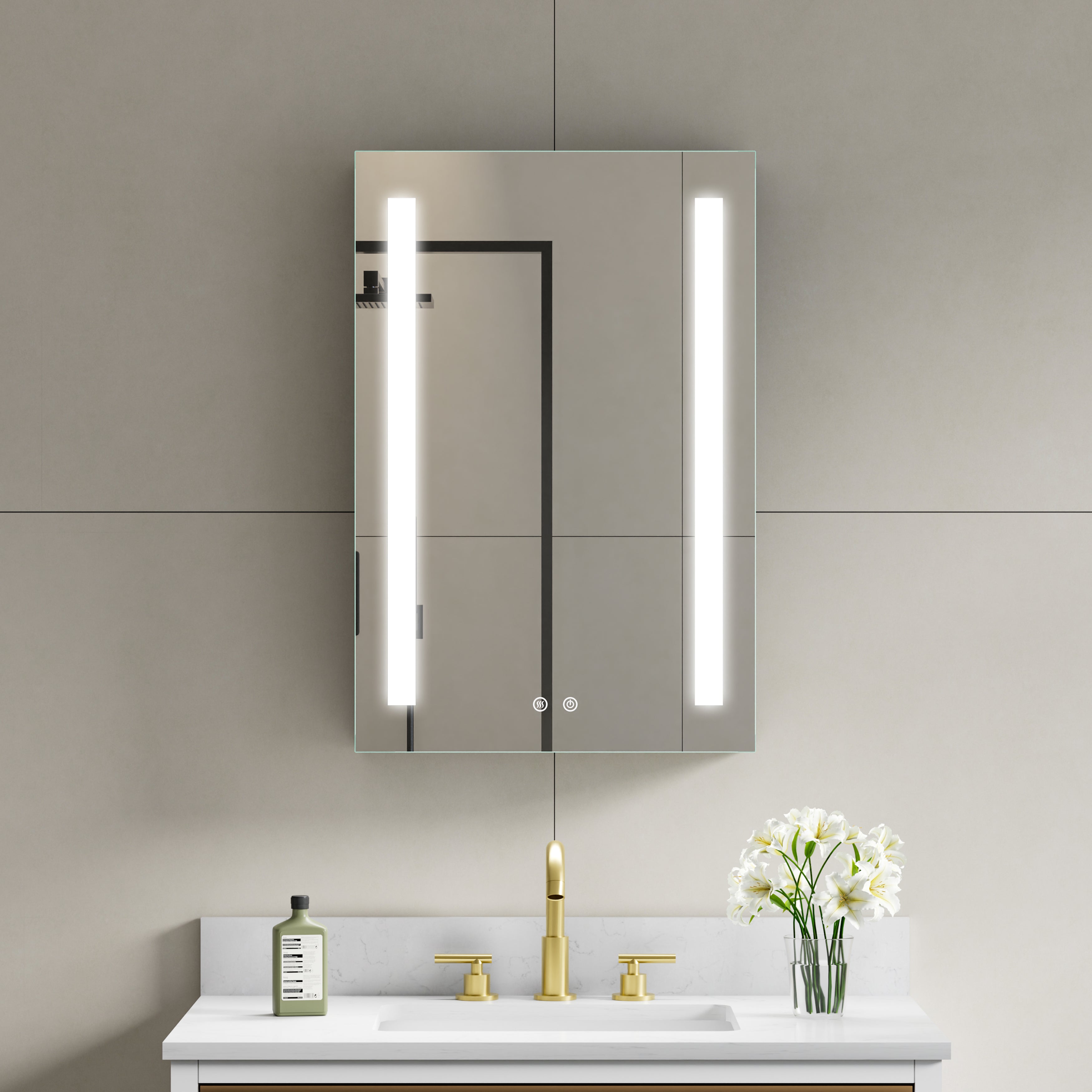 20 in. x 30 in. LED Lighted Surface/Recessed Mount Mirror Medicine Cabinet with Outlet Right Side