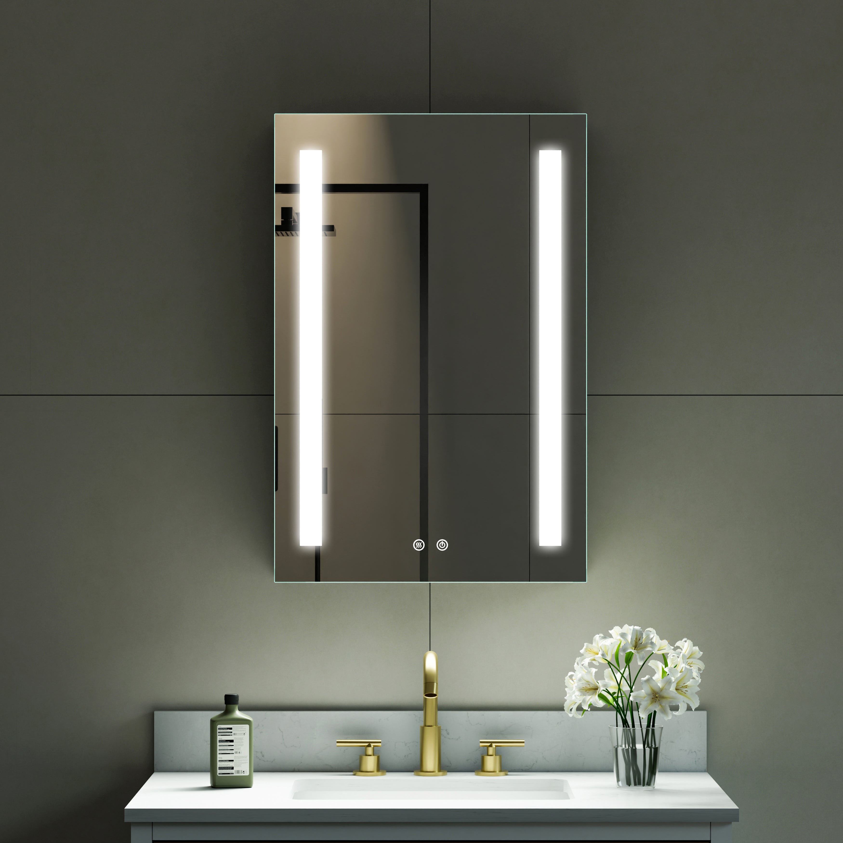 20 in.x 30 in. LED Lighted Surface/Recessed Mount Mirror Medicine Cabinet with Outlet Left Side