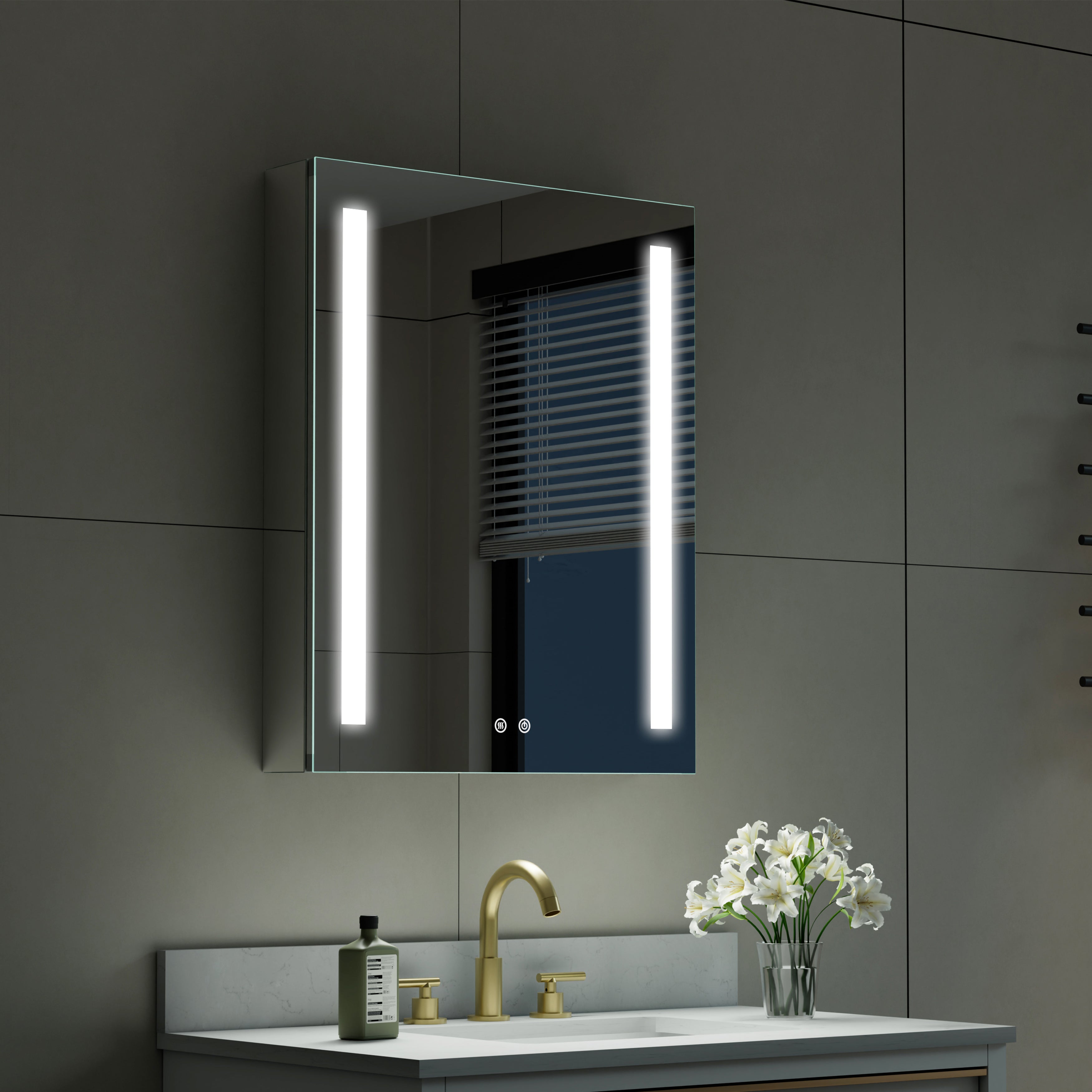 24 in. x 30 in. LED Lighted Surface/Recessed Mount Mirror Medicine Cabinet with Outlet Right Side